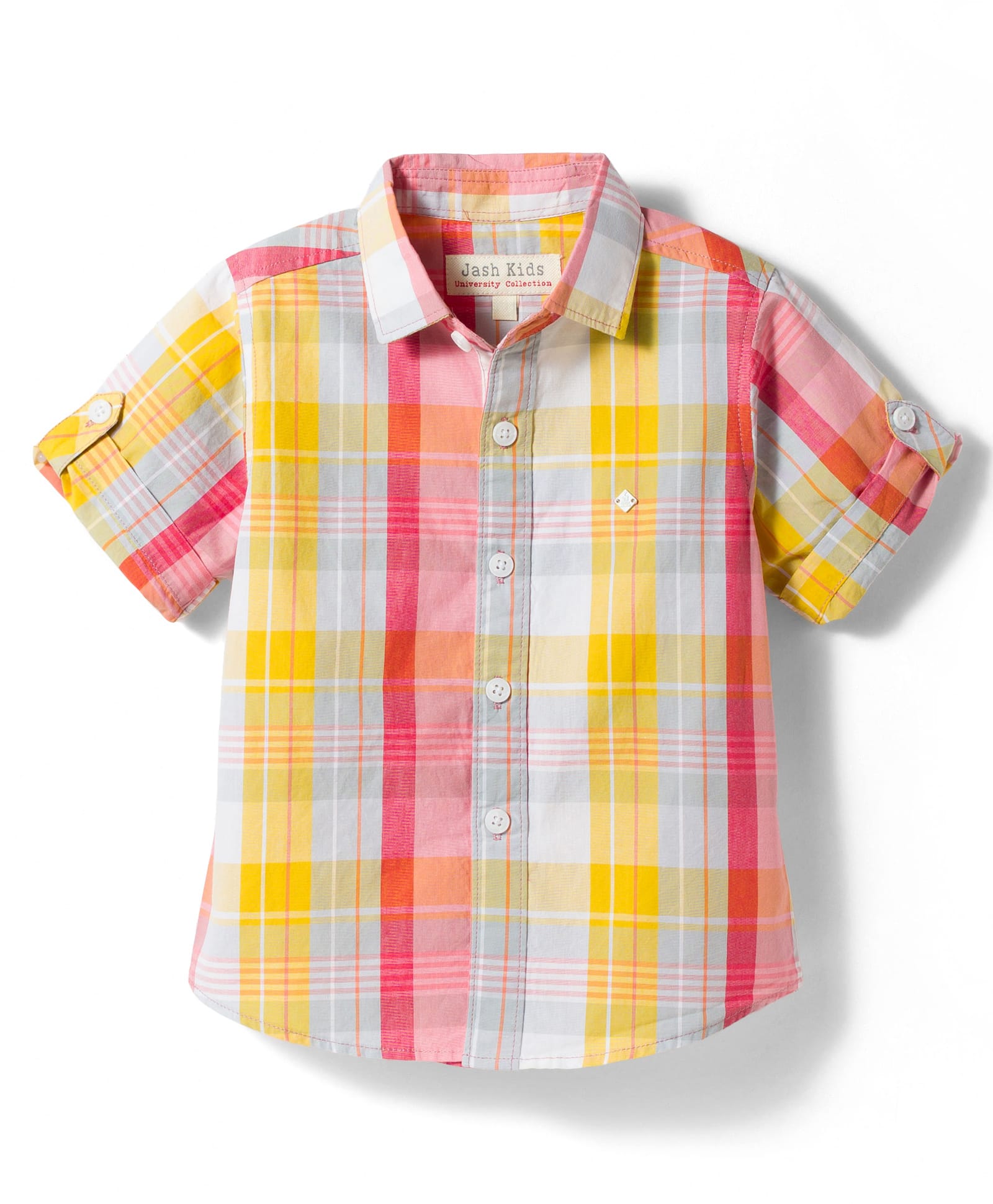 JASH KIDS Cotton Woven Half Sleeves Checks Shirt - Mustard-picture-32