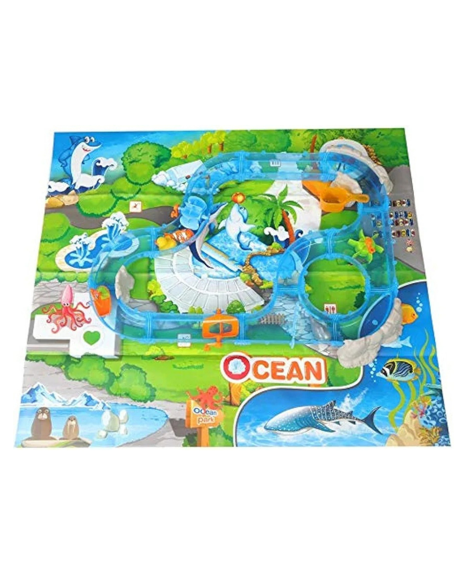 YAMAMA Ocean Track Park Toys For Kids, Interactive Water Track Toy With Water Lane, Rotating River Pump for Swimming Fish Fun, STEM Learning Bath Toy for Kids 69 Pieces - Multicolor-image-34