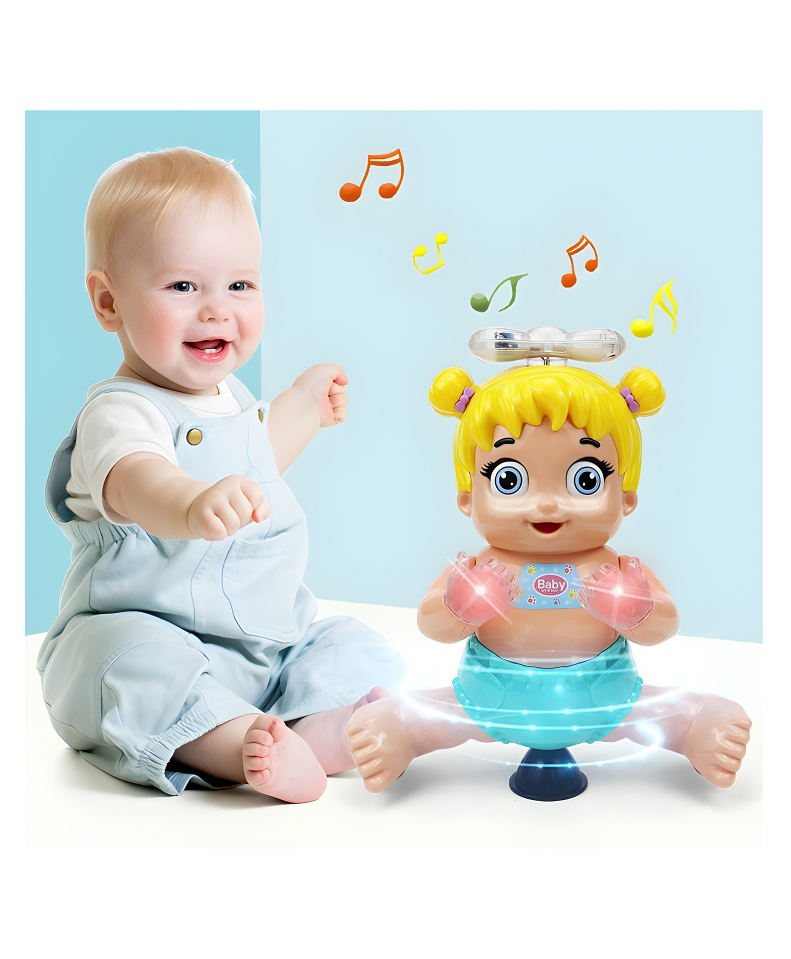 YAMAMA Dancing Doll Toys For Kids With Universal Rotating Electric Lights, Music And Singing Toy, Fun Entertainment Baby Kids Toys - Multicolor-image-2