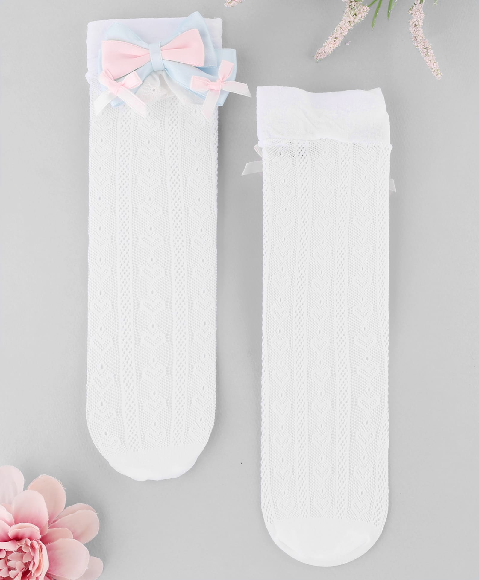 KIDLINGSS Bow Applique Detailed Socks - Blue & Pink-image-13