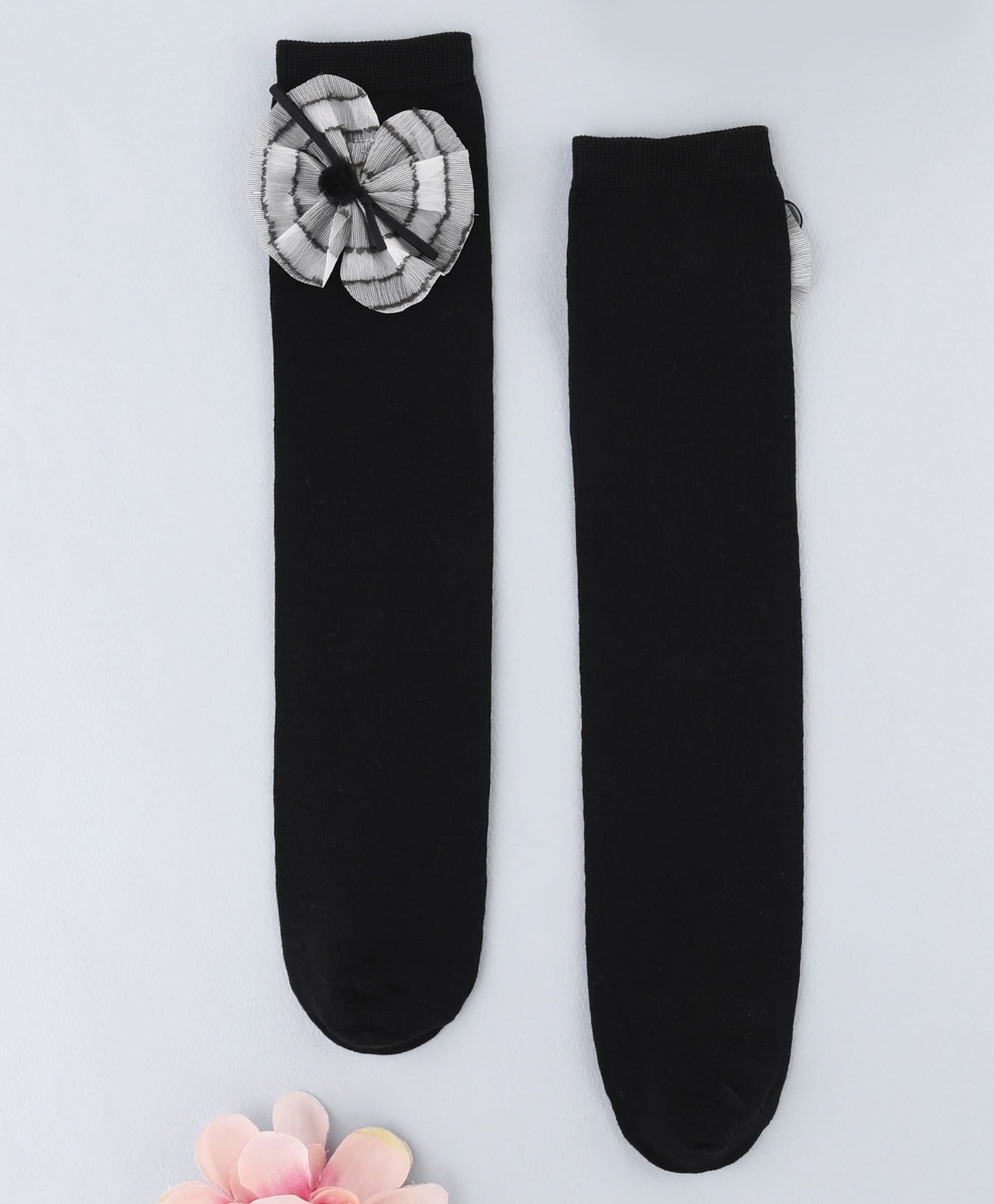 KIDLINGSS Cotton Knit Flower Applique Detailed Socks - Black-picture-21