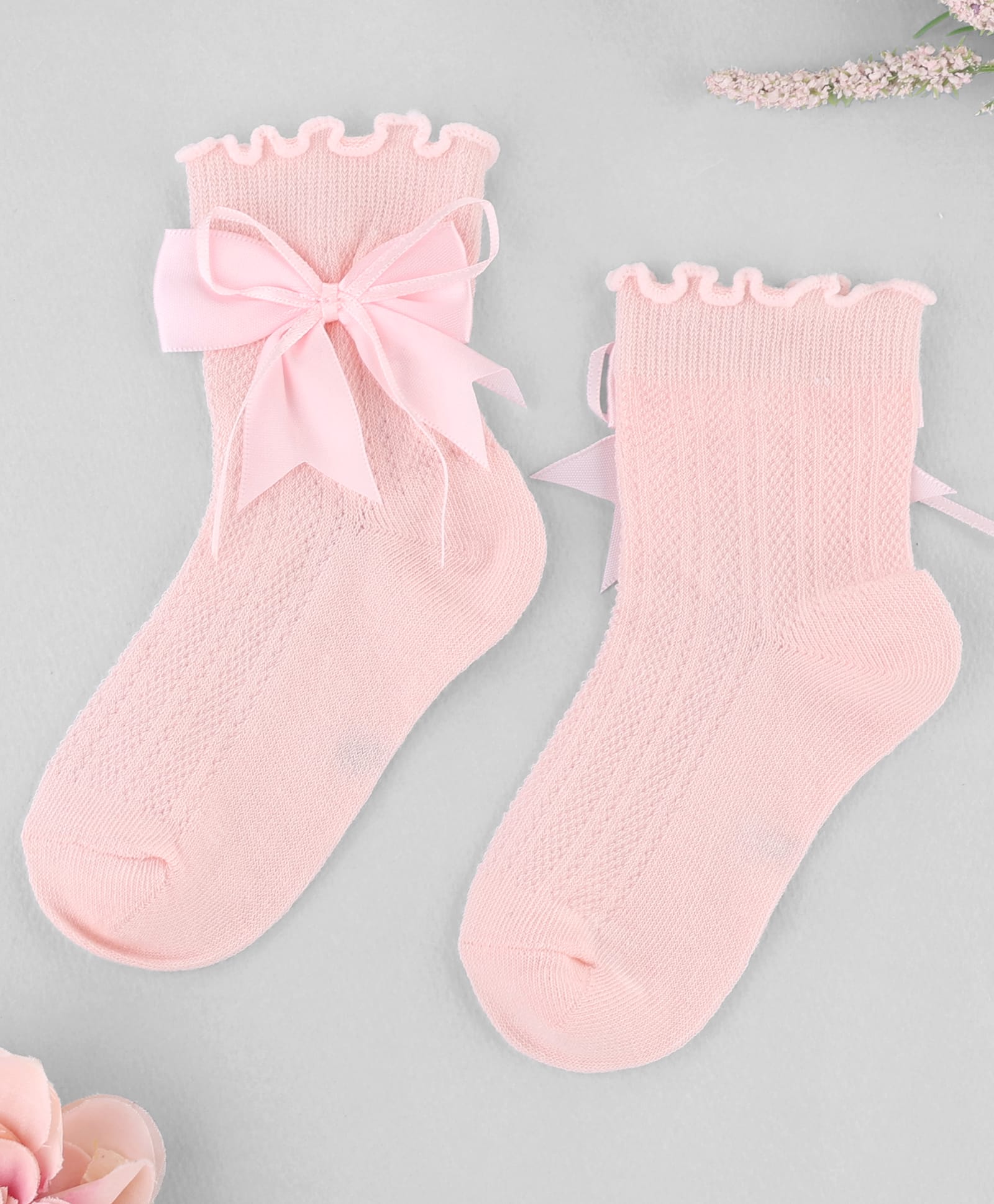 KIDLINGSS Cotton Knit Bow Applique Detailed Socks - Light Pink-picture-23