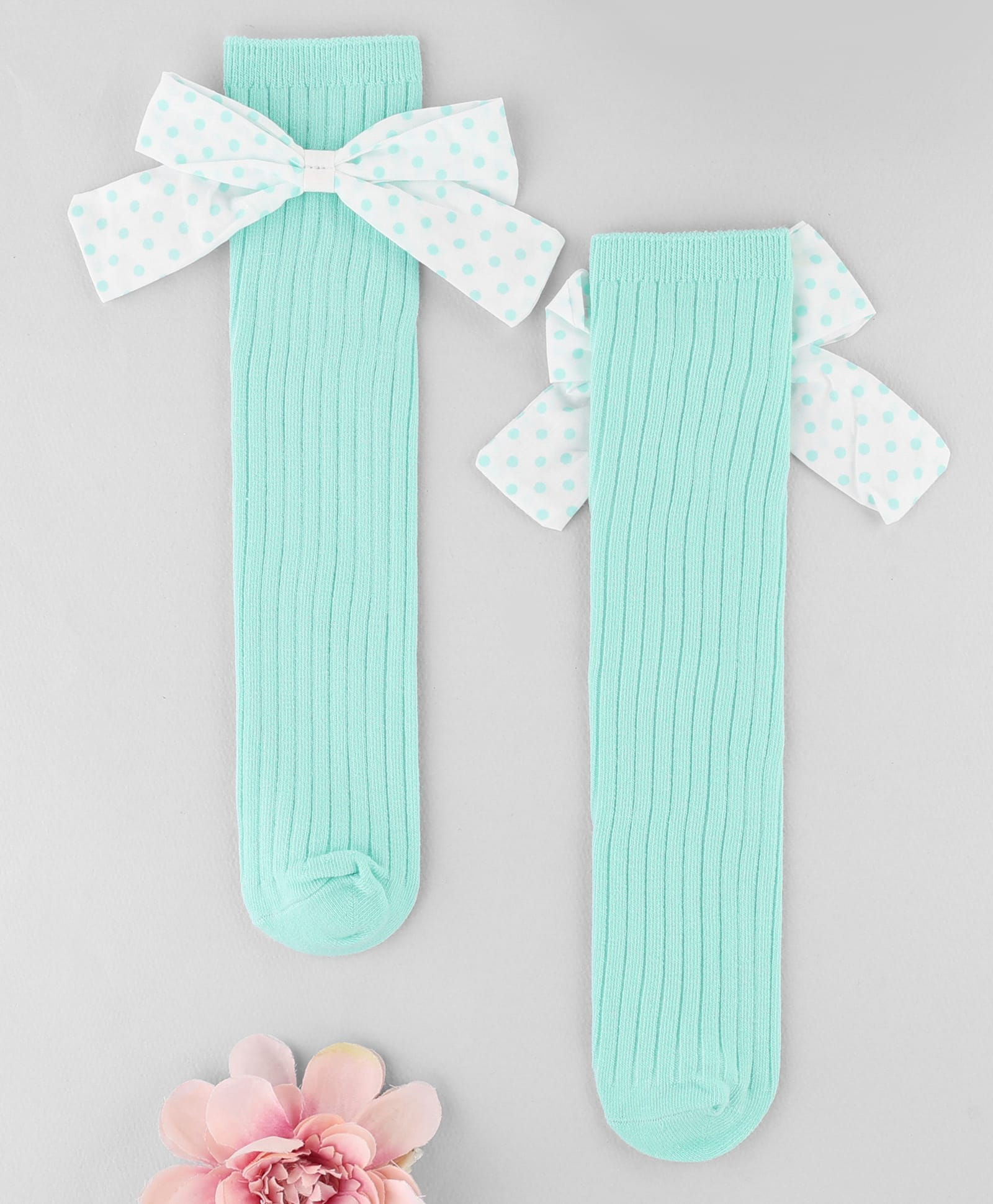 KIDLINGSS Cotton Knit Bow Applique Detailed Socks - Green-picture-18