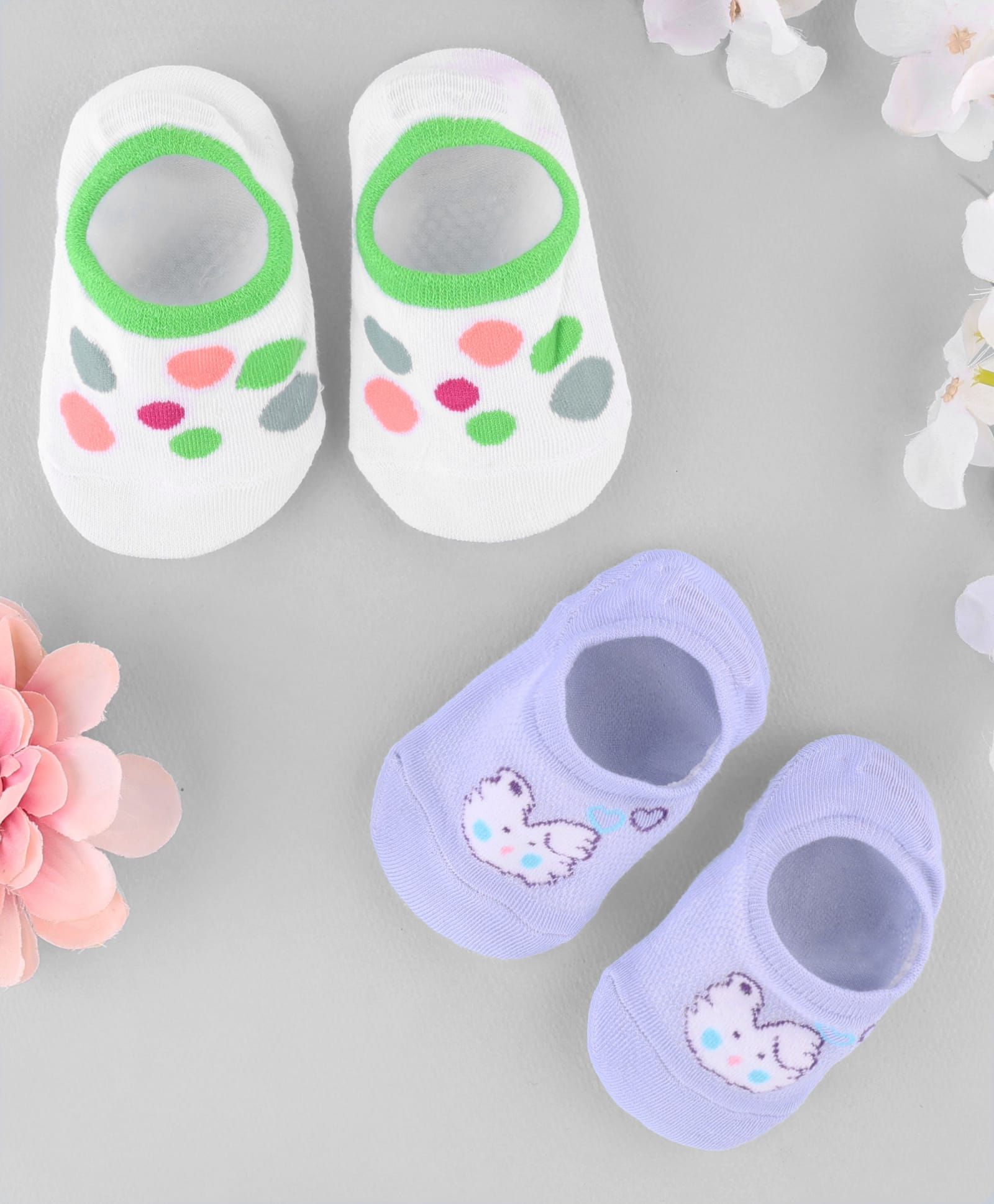 KIDLINGSS Cotton Knit Pack Of 2 Bunny & Abstract Printed Socks - Blue & White-image-33