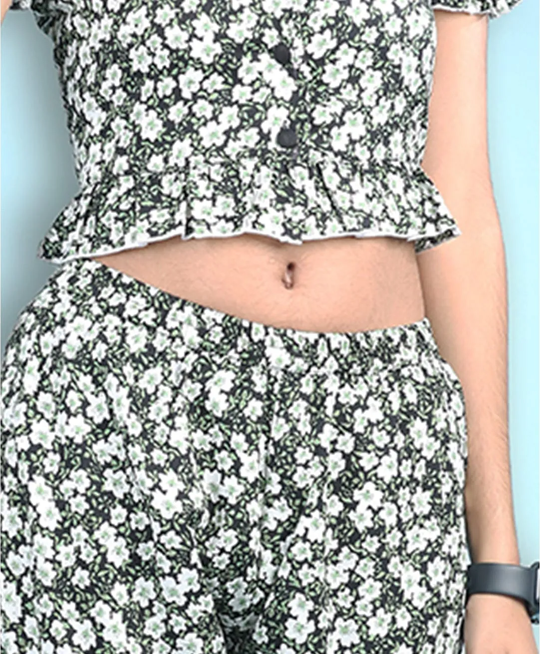 Buy Cutiekins Woven Half Sleeves Floral Printed Crop Top & Shorts