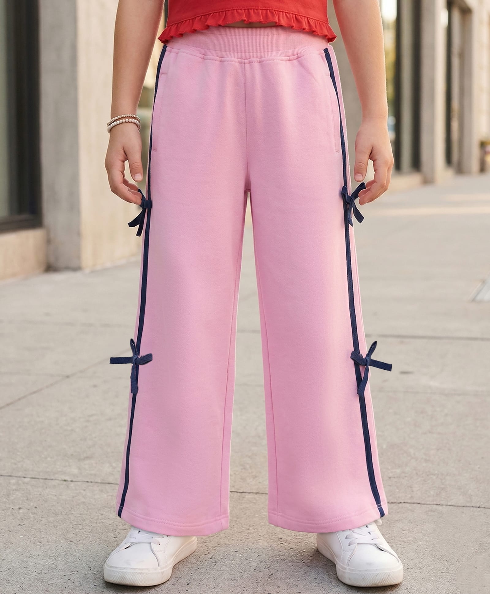 Honeyhap Premium 100% Cotton Looper Knit With Bio Finish Full Length Solid Lounge Pant With Bow Applique - Bonbon-image-22