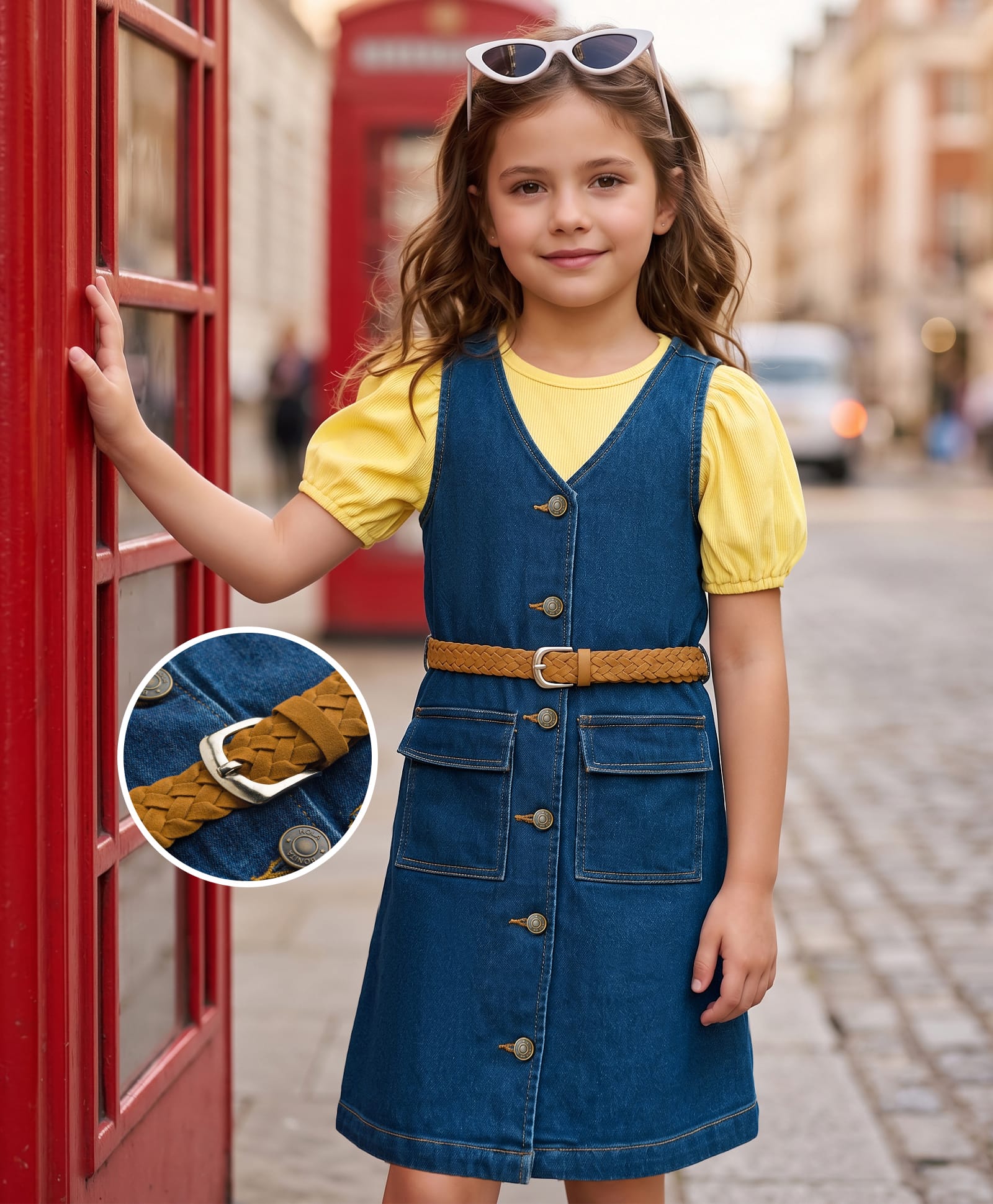 Hola Bonita Cotton Woven Solid Dress & Half Sleeves Inner Tee with Belt - Blue-picture-22