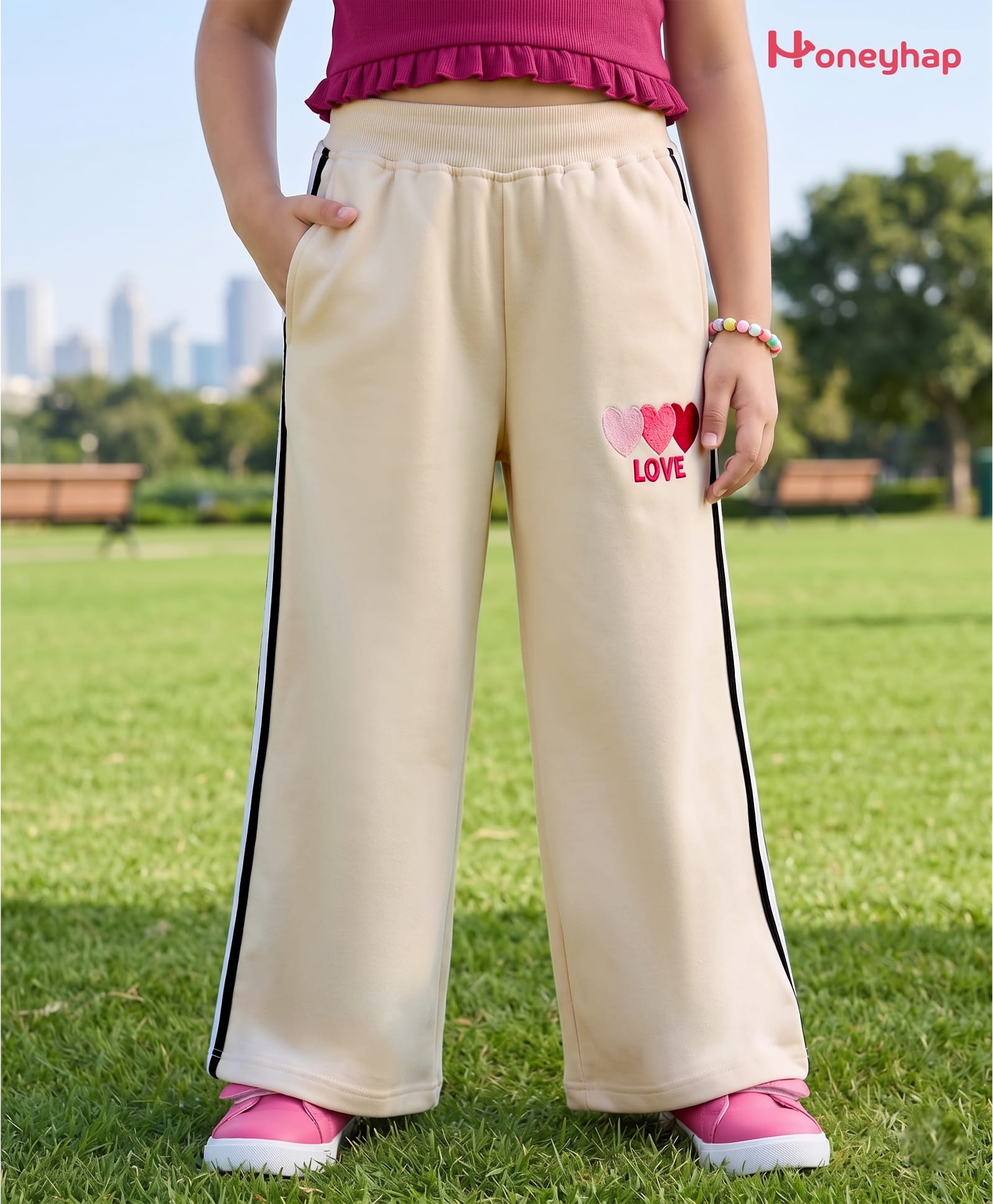 Honeyhap Premium 100% Cotton Knit Full Length Lounge Pant With Hearts Embroidery - Birch-image-23