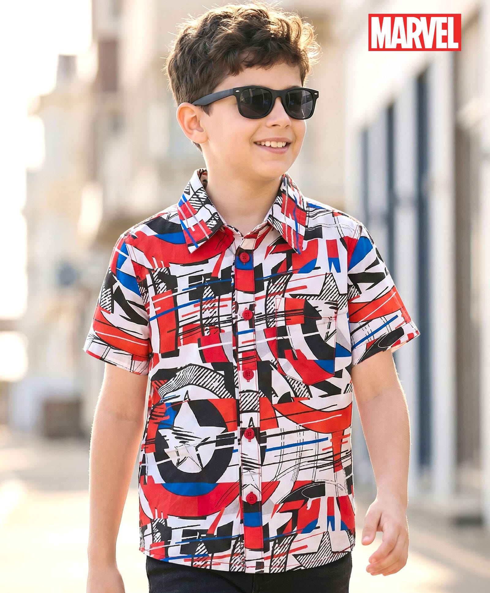 Pine Kids Marvel 100% Cotton Woven Half Sleeves Shirt With Avengers Graphics - Multicolour-picture-18