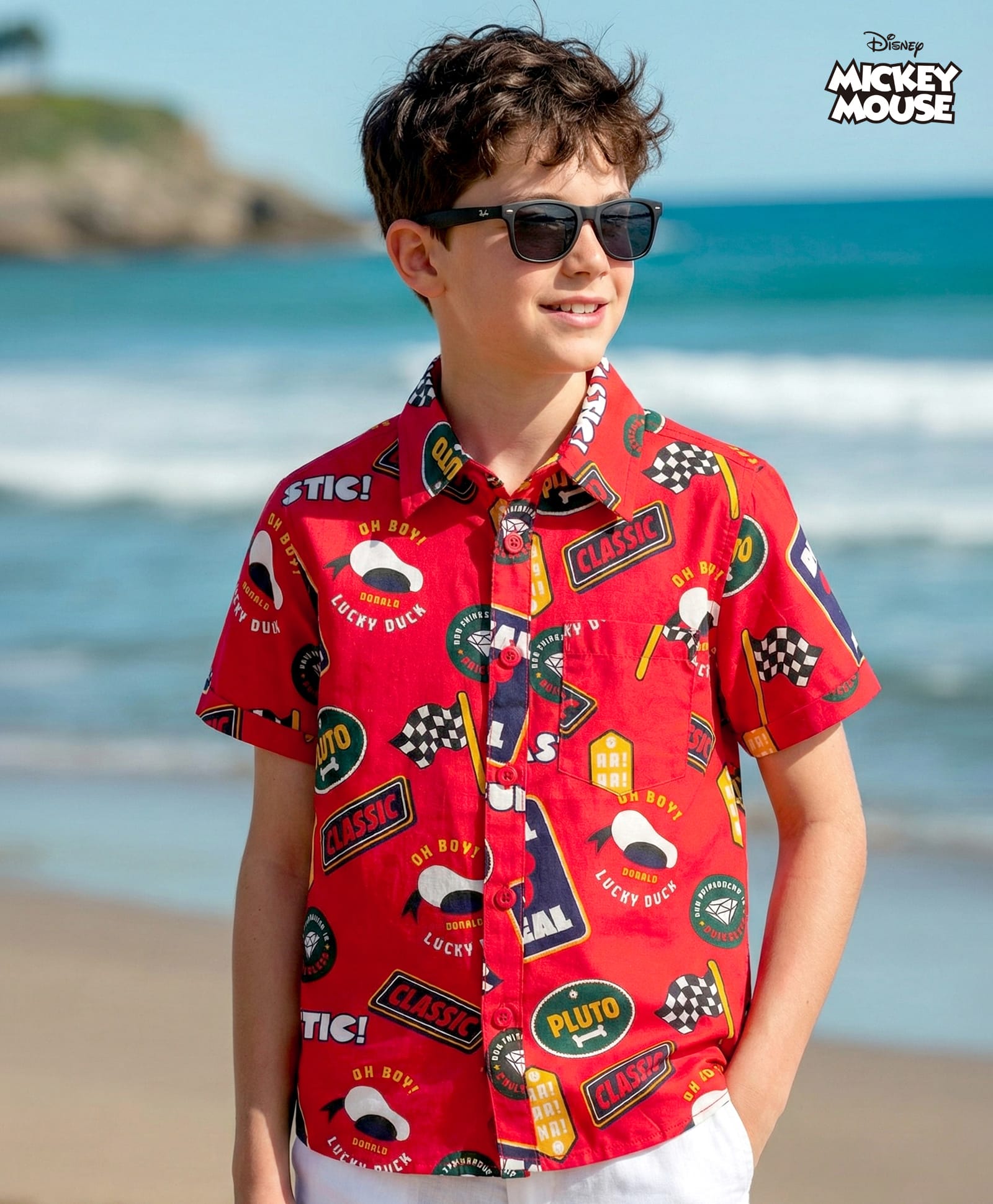 Pine Kids Disney 100% Cotton Woven Half Sleeves Shirt With Mickey Mouse Graphics - Multicolour-image-49