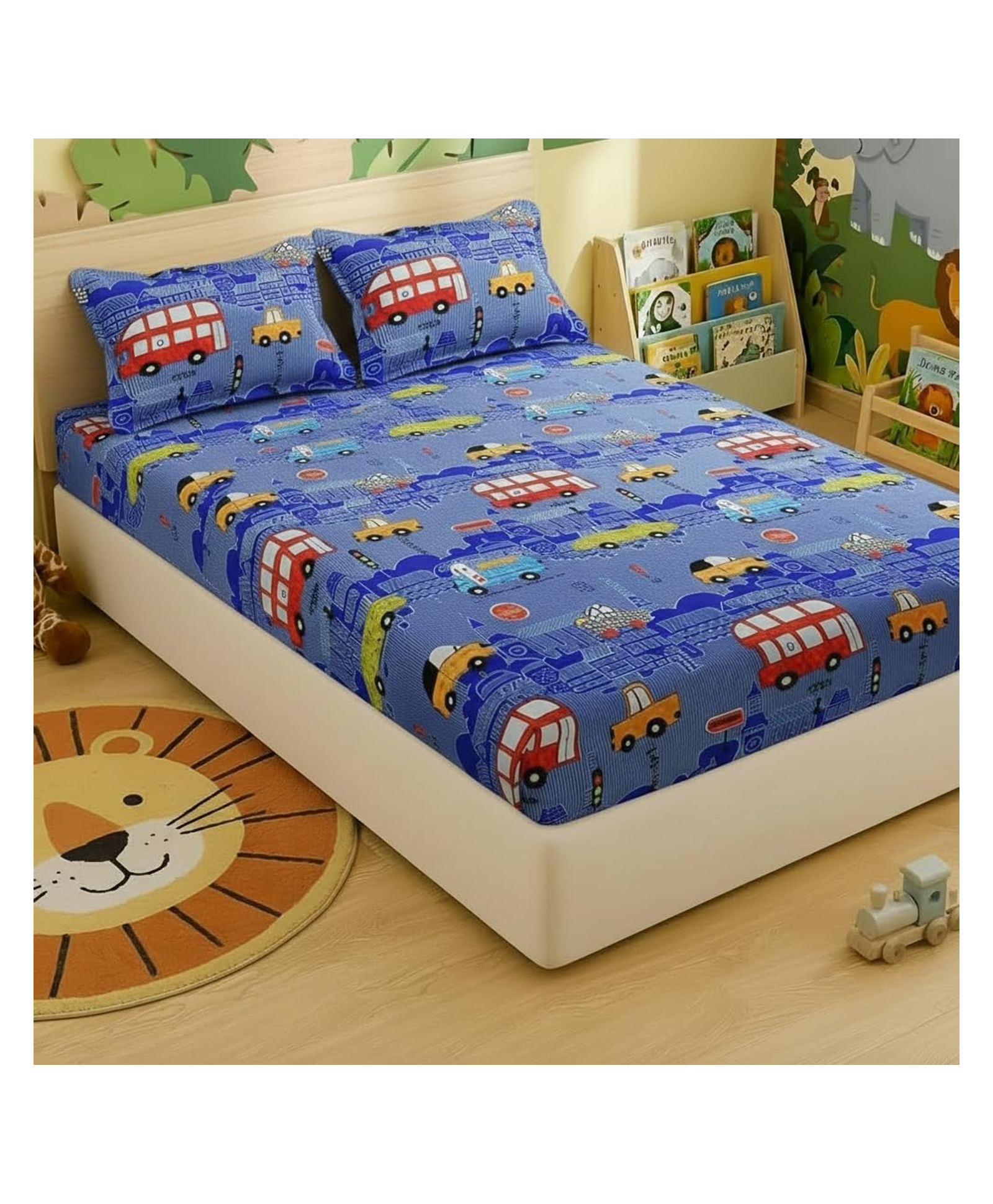 FILYMORE Kids Double bedsheet supper car theme 240 TC Microfiber Soft Cartoon king size bedcover for Kids Room (90x90 Inches)(Red blue and white )-image-19