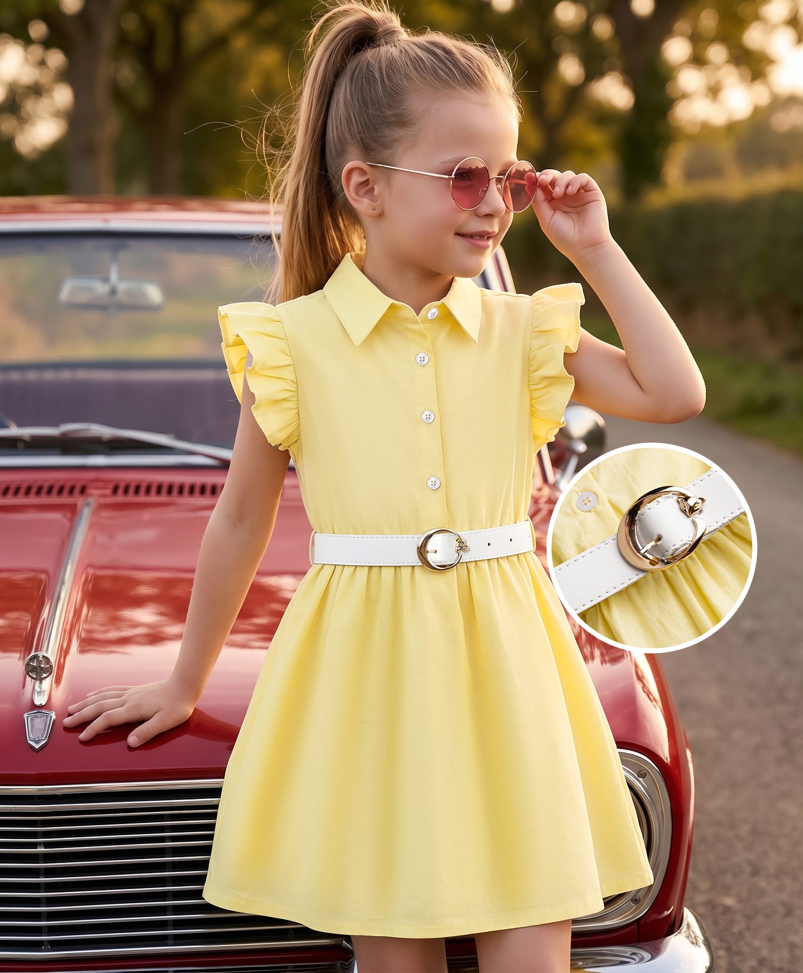 Hola Bonita Cotton Woven Dress Half Sleeve Knee Length Solid YELLOW 5-6 Years-picture-14