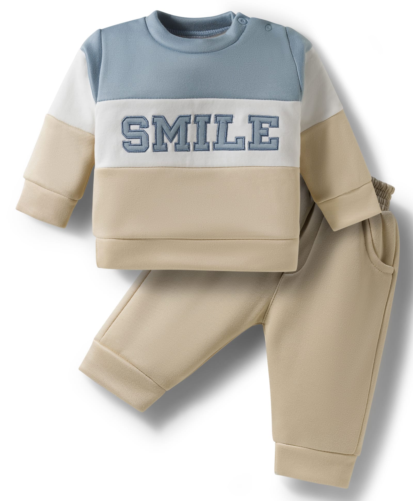 Mom's pet Fleece Knit Full Sleeves Smile Text Embroidered Winter Sweatshirt & Joggers Set - Blue-picture-14