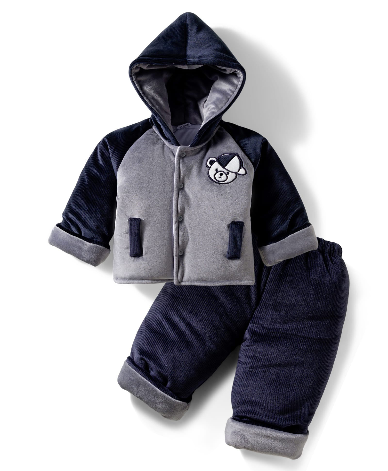 Mom's pet Velvet Knit Full Sleeves Teddy Embroidered Winter Jacket & Pant Set - Blue-picture-40