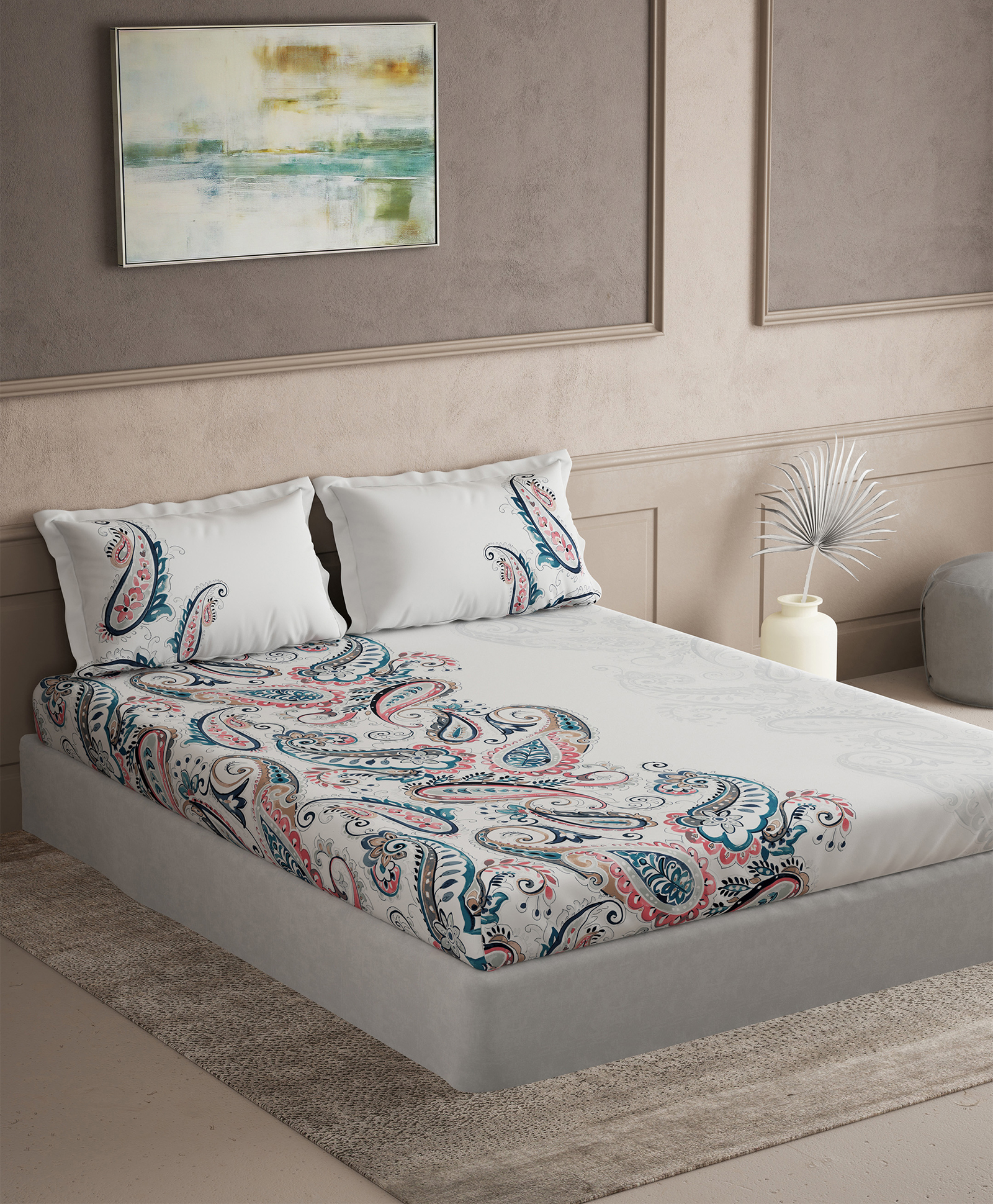 ddecor 100% cotton paisley radiance collection 145tc super king bedsheet with 2 pillow covers - blue