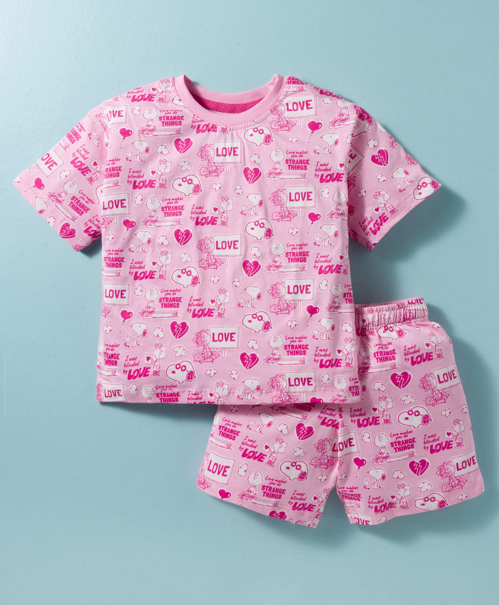 CUCUMBER Knit Half Sleeves Shorts Co-ord Night Suit With Snoopy Print - Pink-picture-8