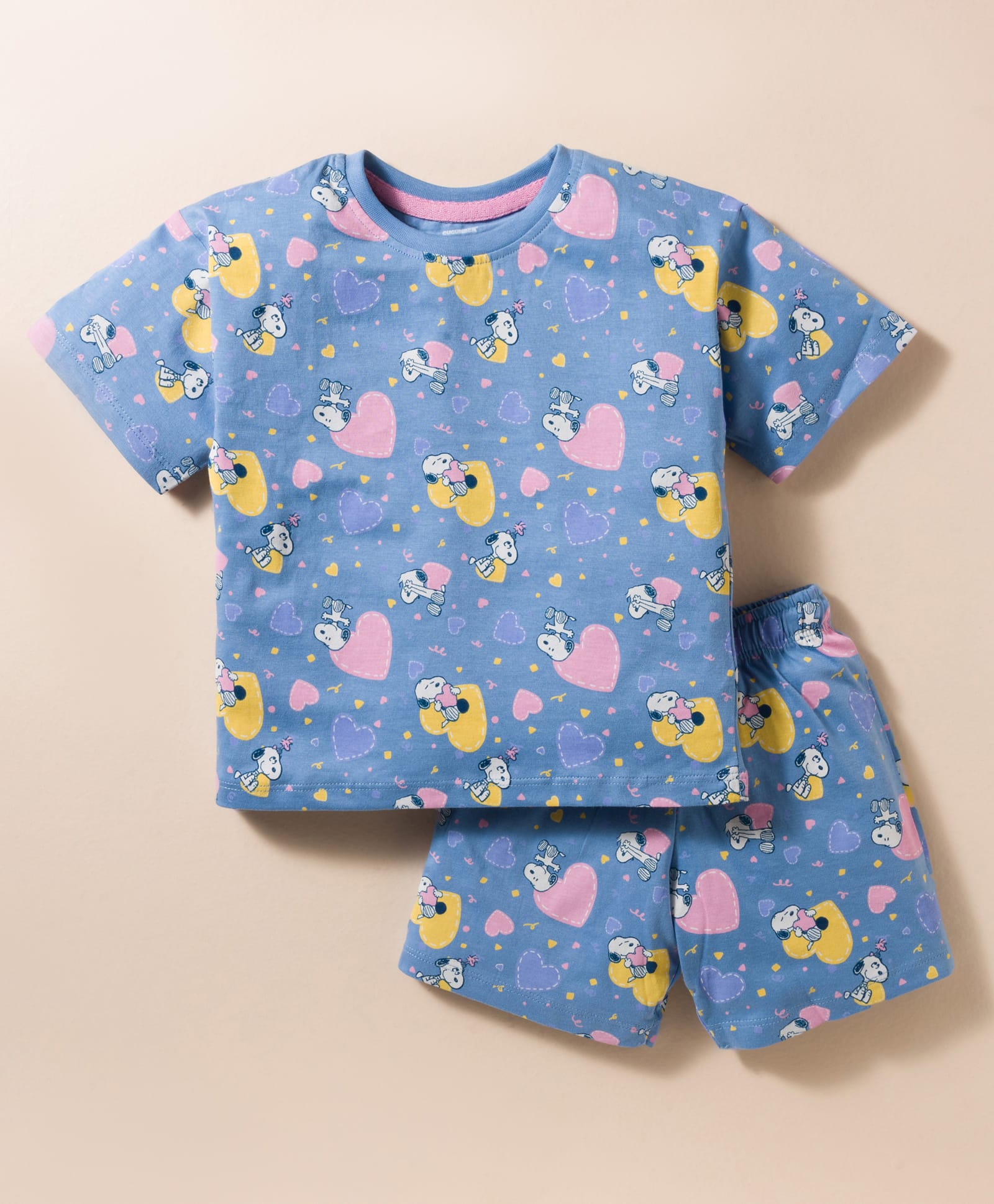 CUCUMBER Knit Half Sleeves Shorts Co-ord Night Suit With Snoopy Print - Blue-image-38