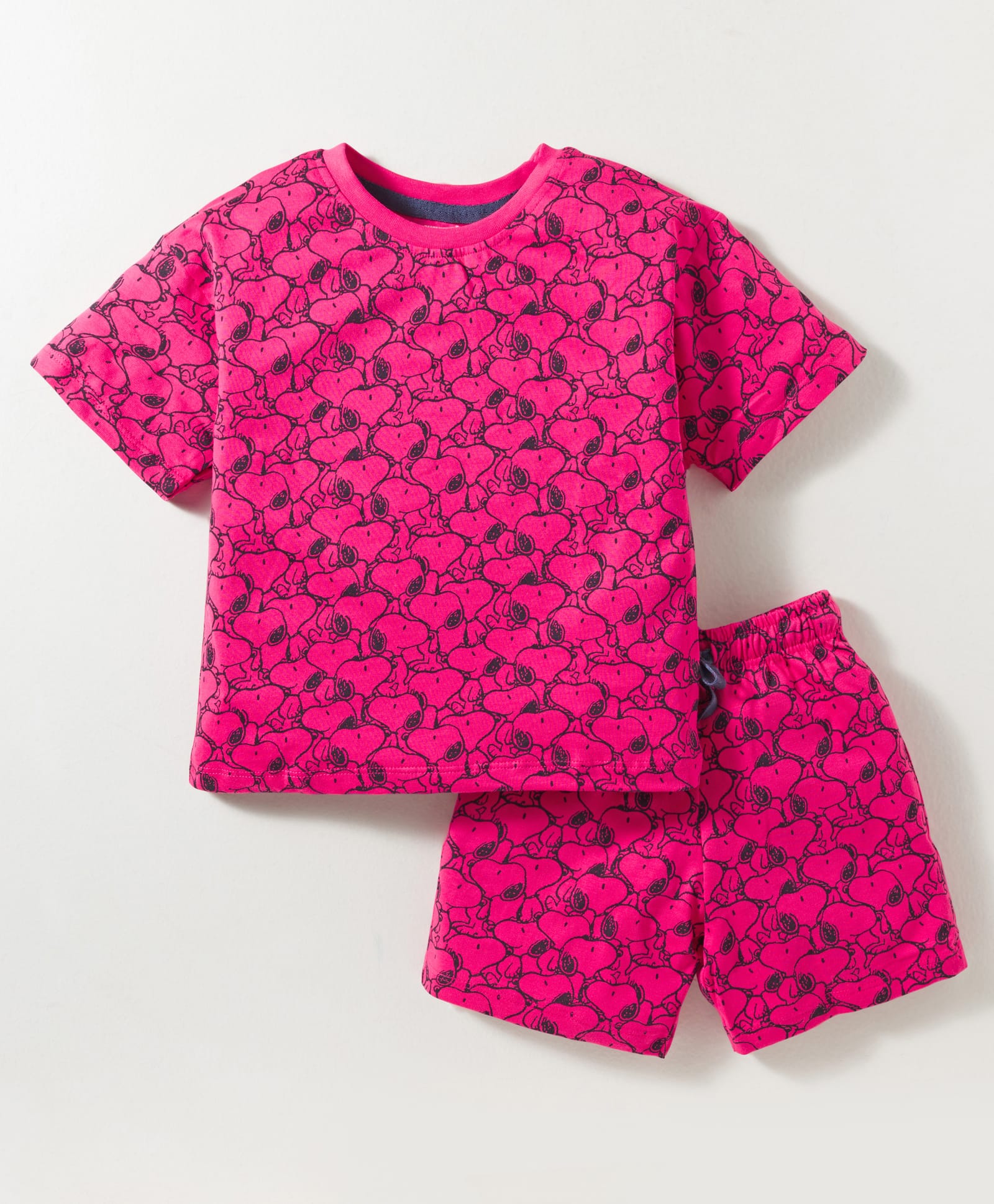 CUCUMBER Knit Half Sleeves Shorts Co-ord Night Suit With Snoopy Print - Red-image-43