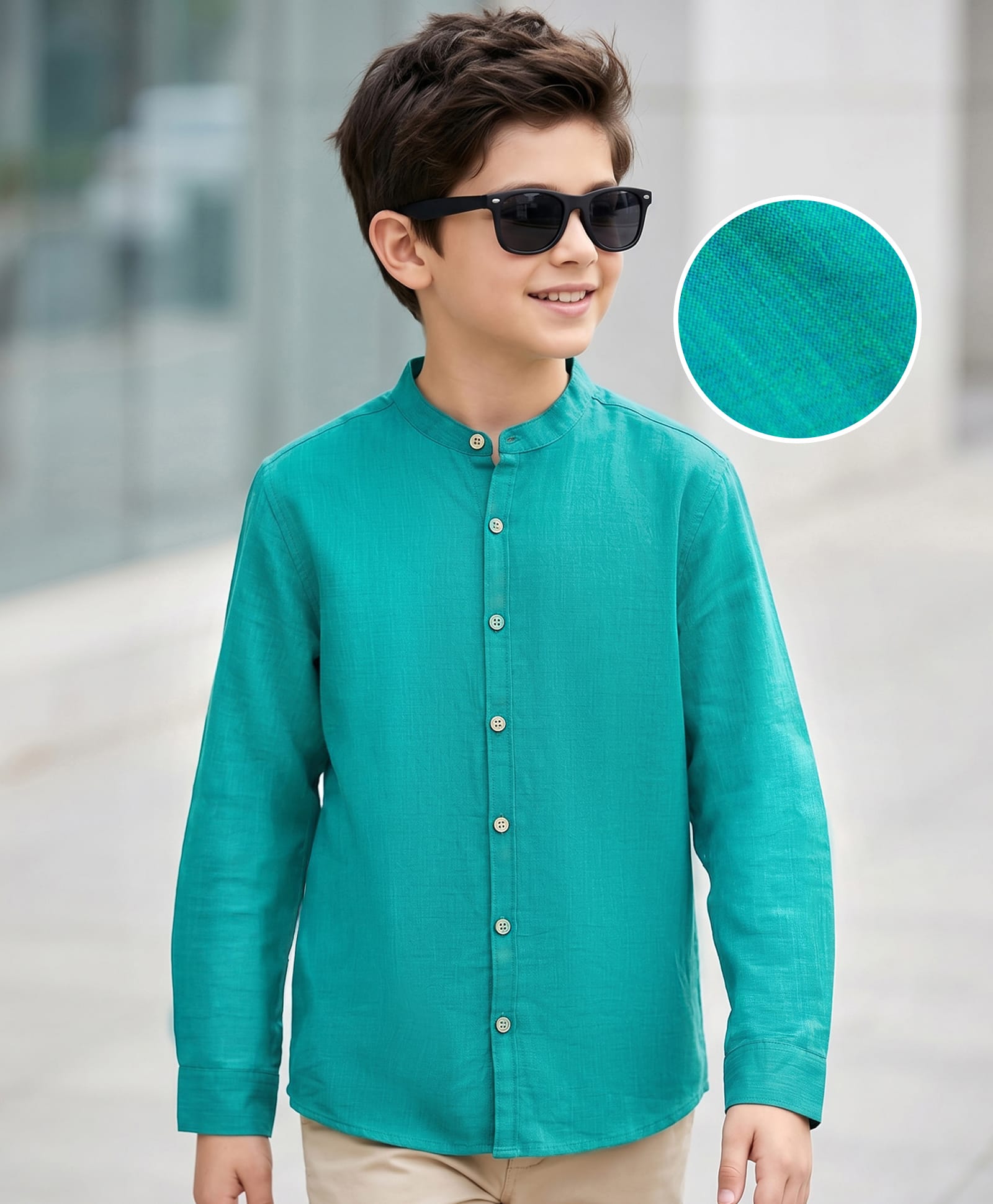 kookie kids india Kookie Kids Cotton Woven Full Sleeves Solid Color Shirt - Teal Blue-picture-22