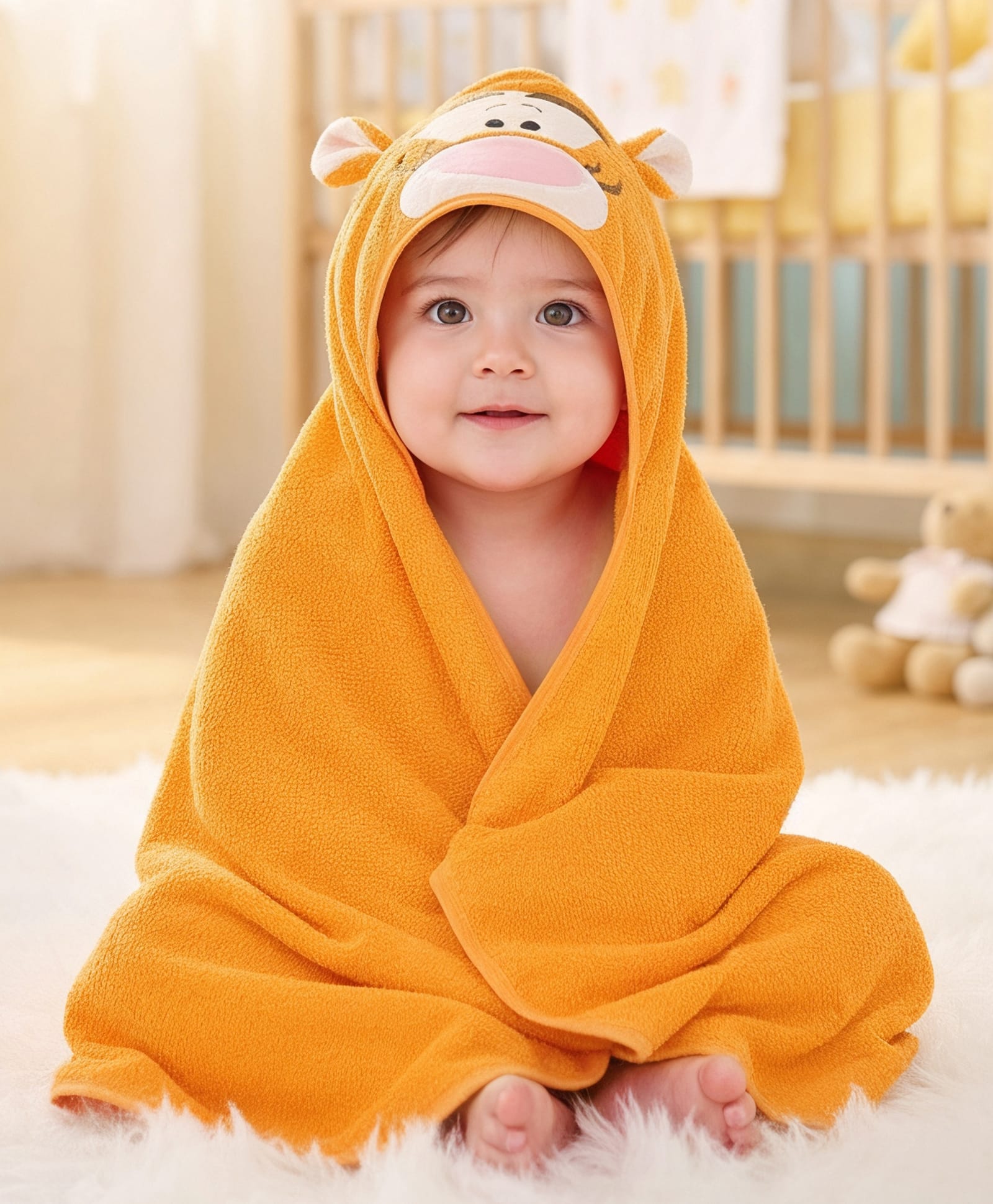 Babyhug Disney Cotton Woven Hooded Bath Towel with Tiger Design L 71 x B 71 cm - Orange-image-32
