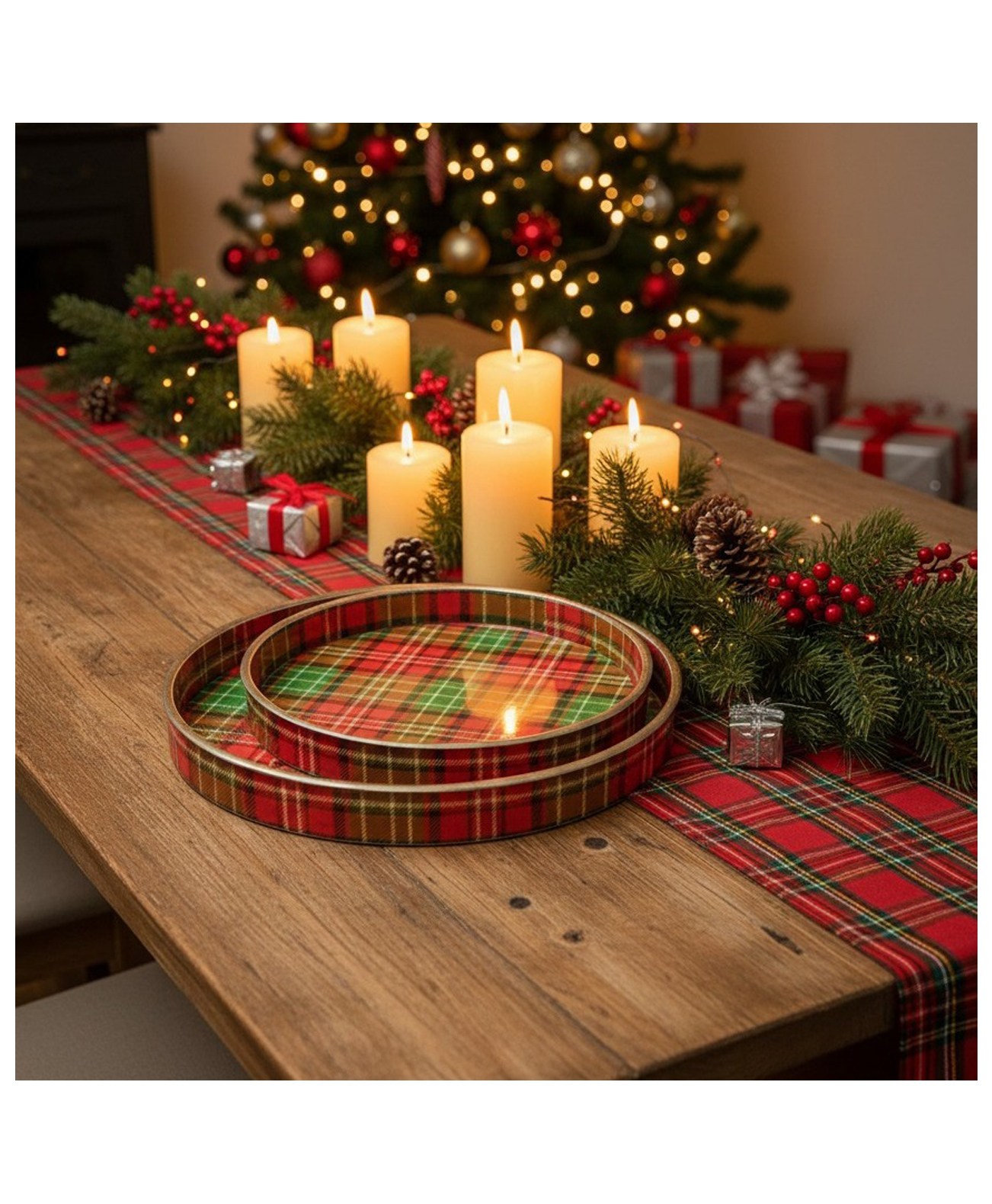 DULI Set of 2 Multipurpose Round Trays in MDF Wood with Enamel Coating for Home and Dining Table 7x7 and 9x9 inch)-picture-41