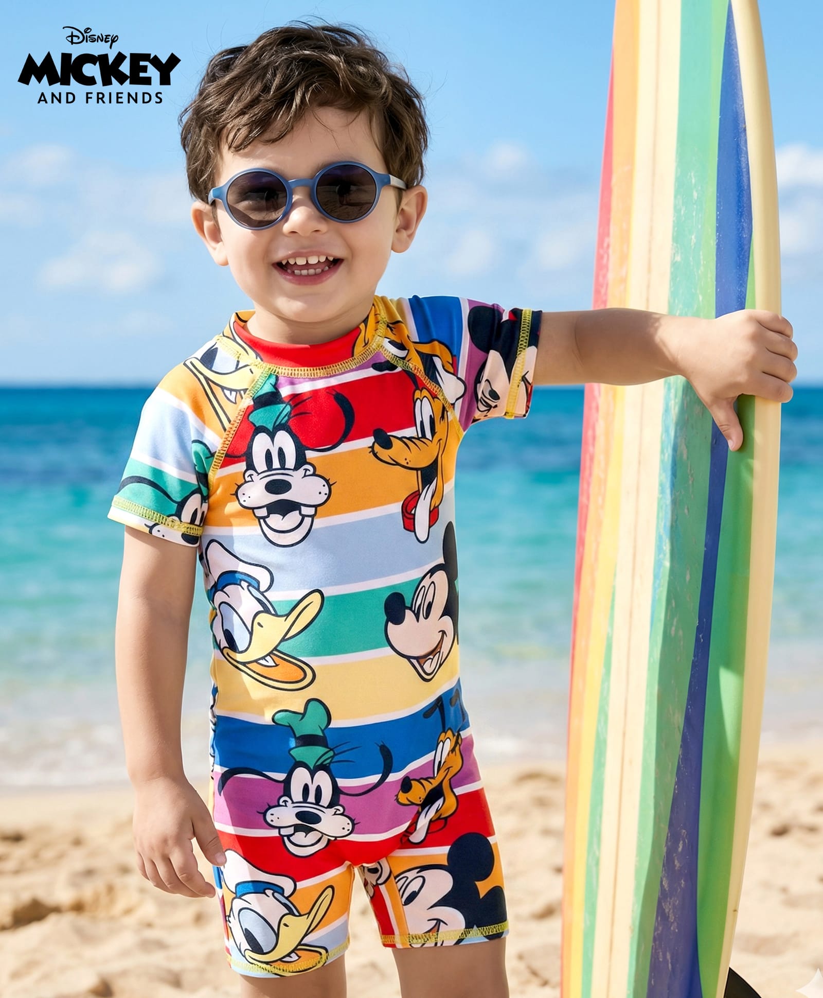 Babyhug Disney Raglan Half Sleeve Legged Swimsuit With Mickey Mouse Graphics -Multicolour-picture-19