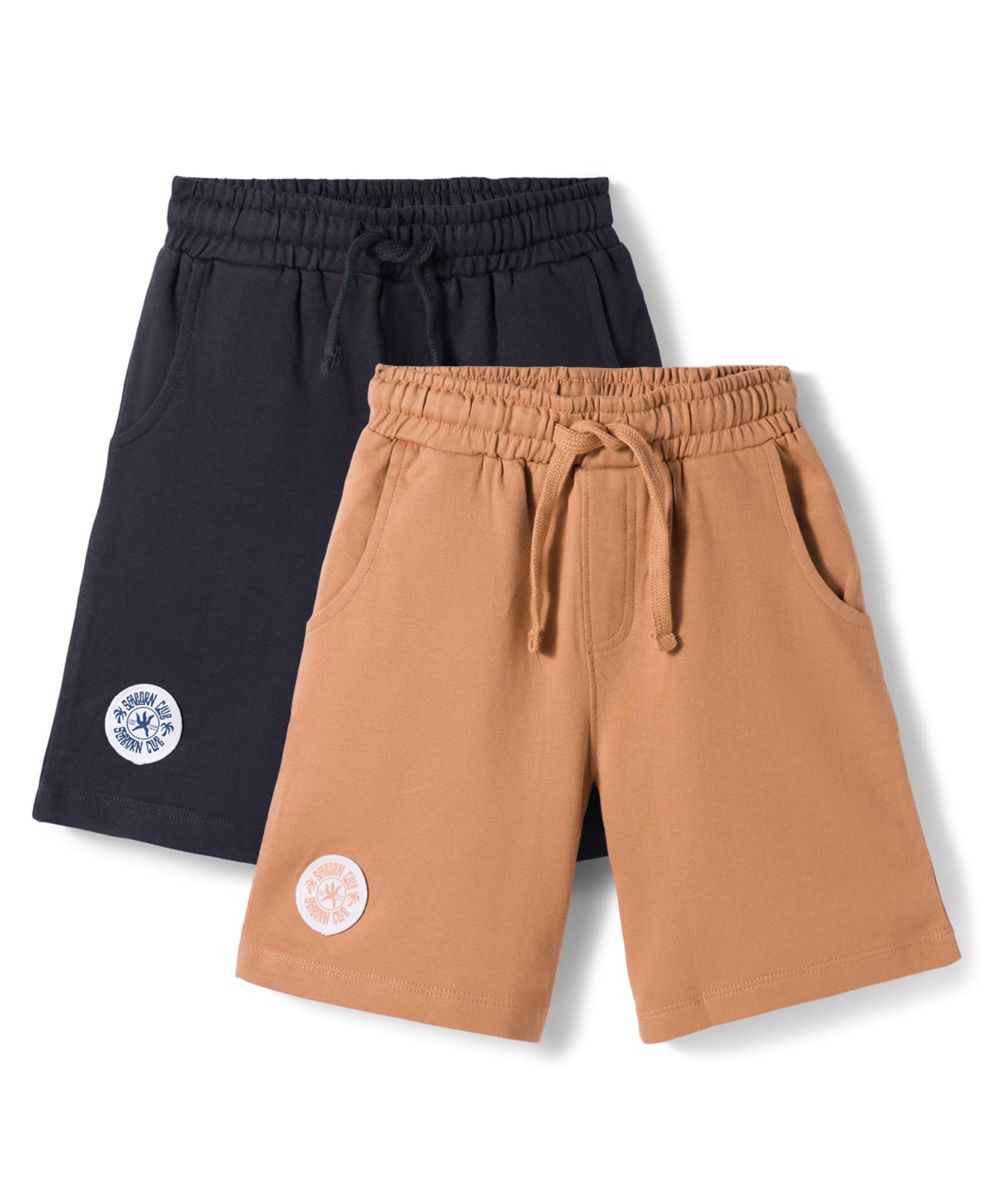 Primo Gino 100% Cotton Knit Knee Length Shorts With Beach Theme Badge Pack Of 2 - Black & Brown-picture-10