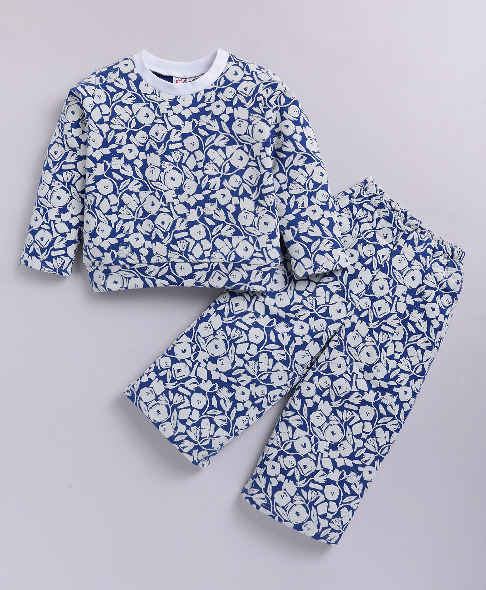 M'andy Fleece Knit Full Sleeves Floral Printed Winter Sweatshirt & Joggers Set - Blue-image-27