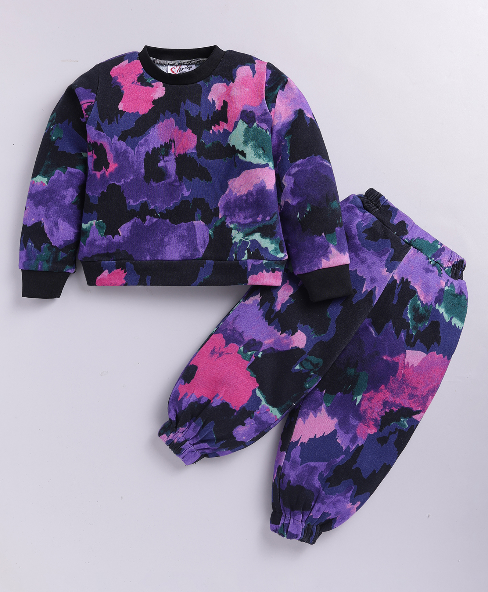 M'andy Terry Knit Full Sleeves Abstract Printed Winter Sweatshirt & Joggers Set - Multi Colour-image-38