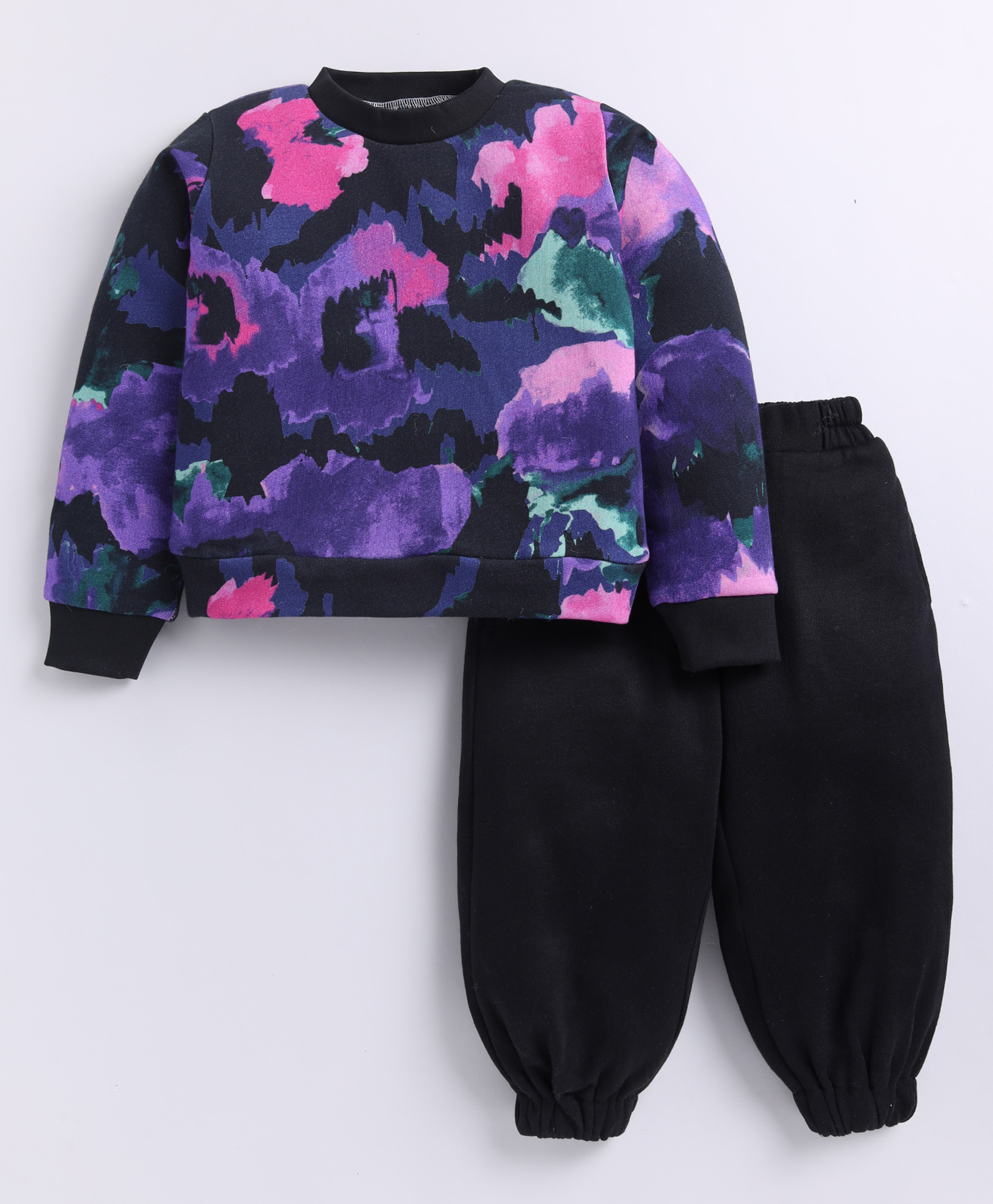 M'andy Fleece Knit Full Sleeves Abstract Printed Sweatshirt & Joggers Set - Multi Colour-image-15