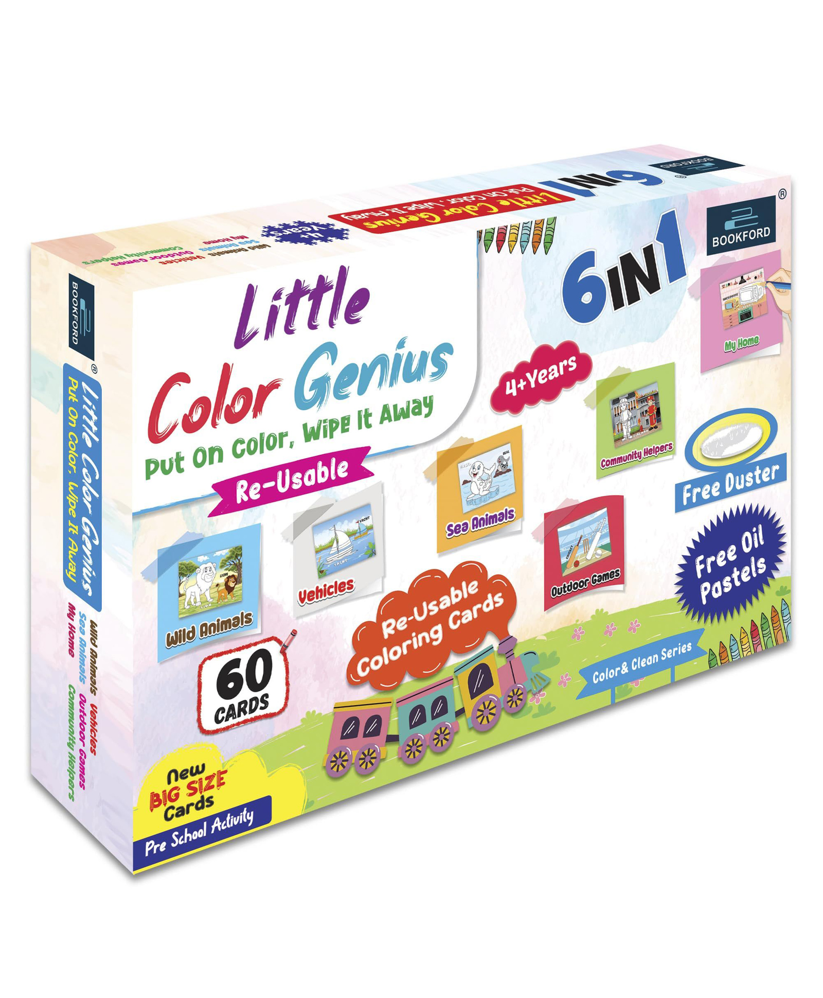 bookford publications Bookford 6 In 1 Little Color Genius Re-Usable Coloring Cards| 56 Pieces-picture-31