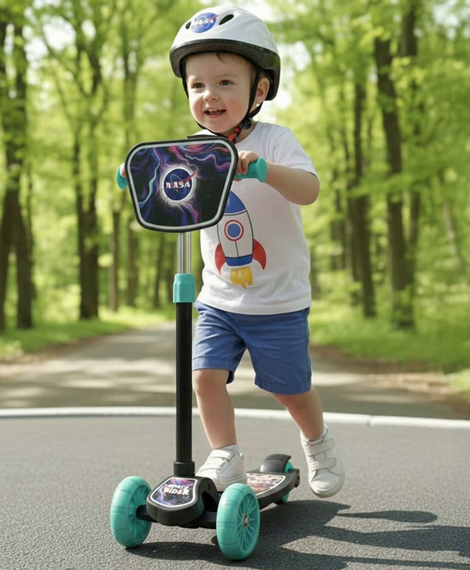 StarAndDaisy X NASA Kick Scooter for Kids 3+ Years, Foldable Skate Scooter for Children Boys & Girls with Multi-Level Height Adjustment, LED Wheels & Brakes - Black-image-15
