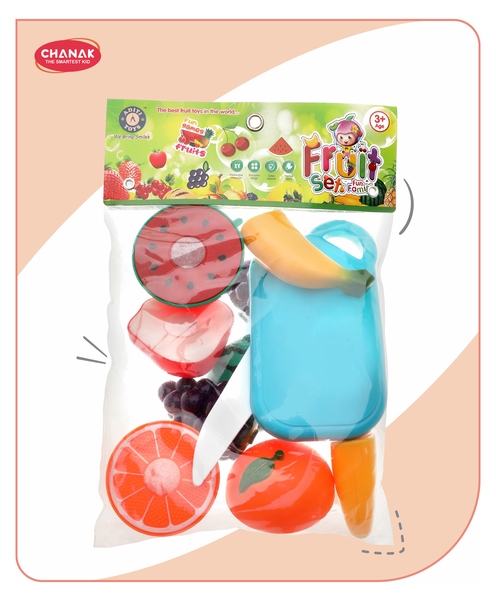 Aditi Toys Plastic Fruits Cutting Set of 7 Pieces with Bag for kids Above 3+ Age includdes Knife and Cutting board - Multicolor-picture-27