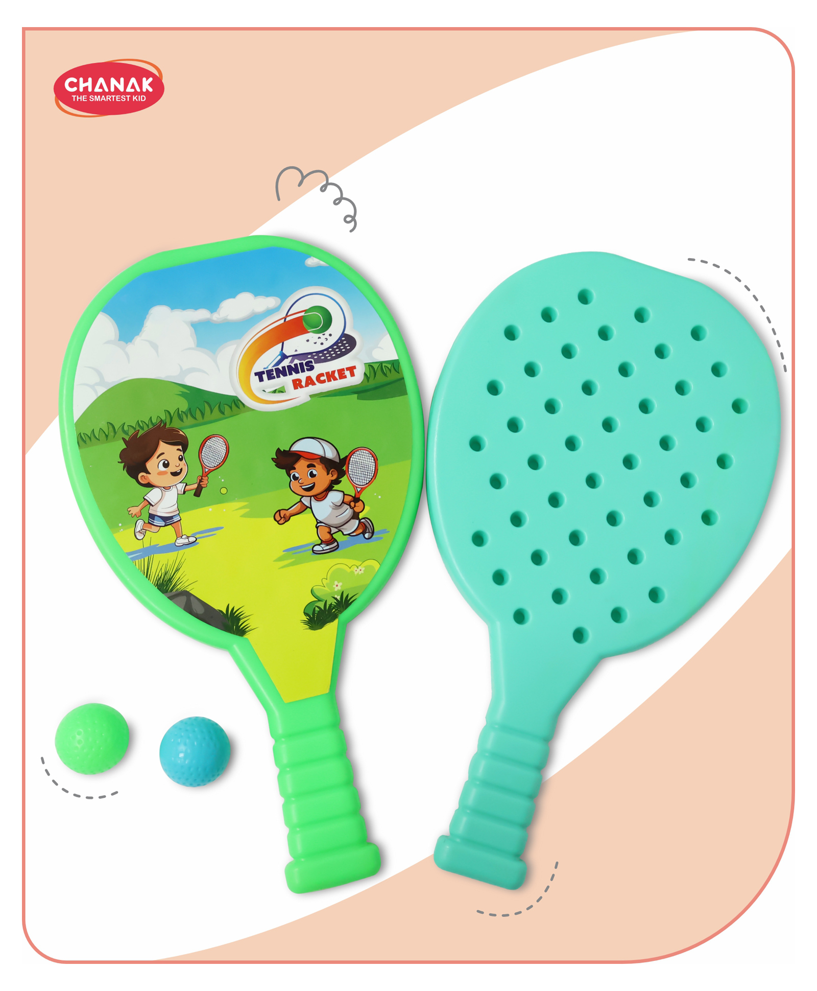 Aditi Toys Plastic Tennis Racket Set with Lightweight Rackets Badminton Tennis Toy Indoor & Outdoor Play Sports with 2 Rackets & 2 Balls - Multicolor-picture-27