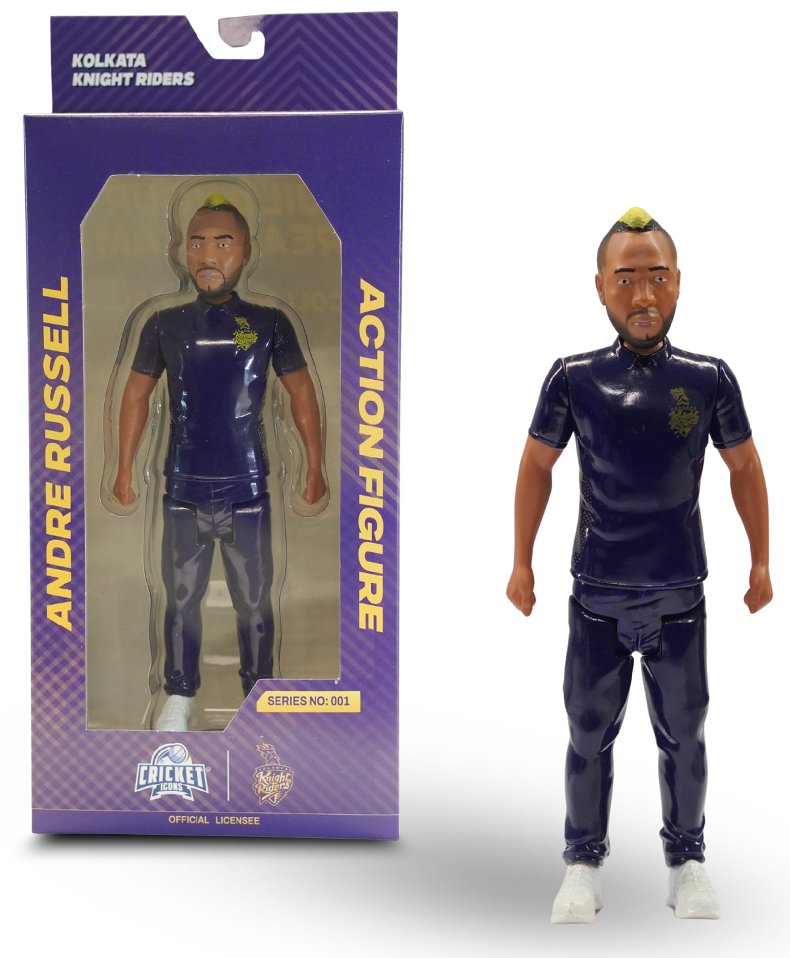 Cricket Icons - Kolkata Knight Riders Action Figures Andre Russell 7-Inch Premium Display Figure with 360° Rotatable Head, Ideal for IPL Fans and Cricket Memorabilia Collectors