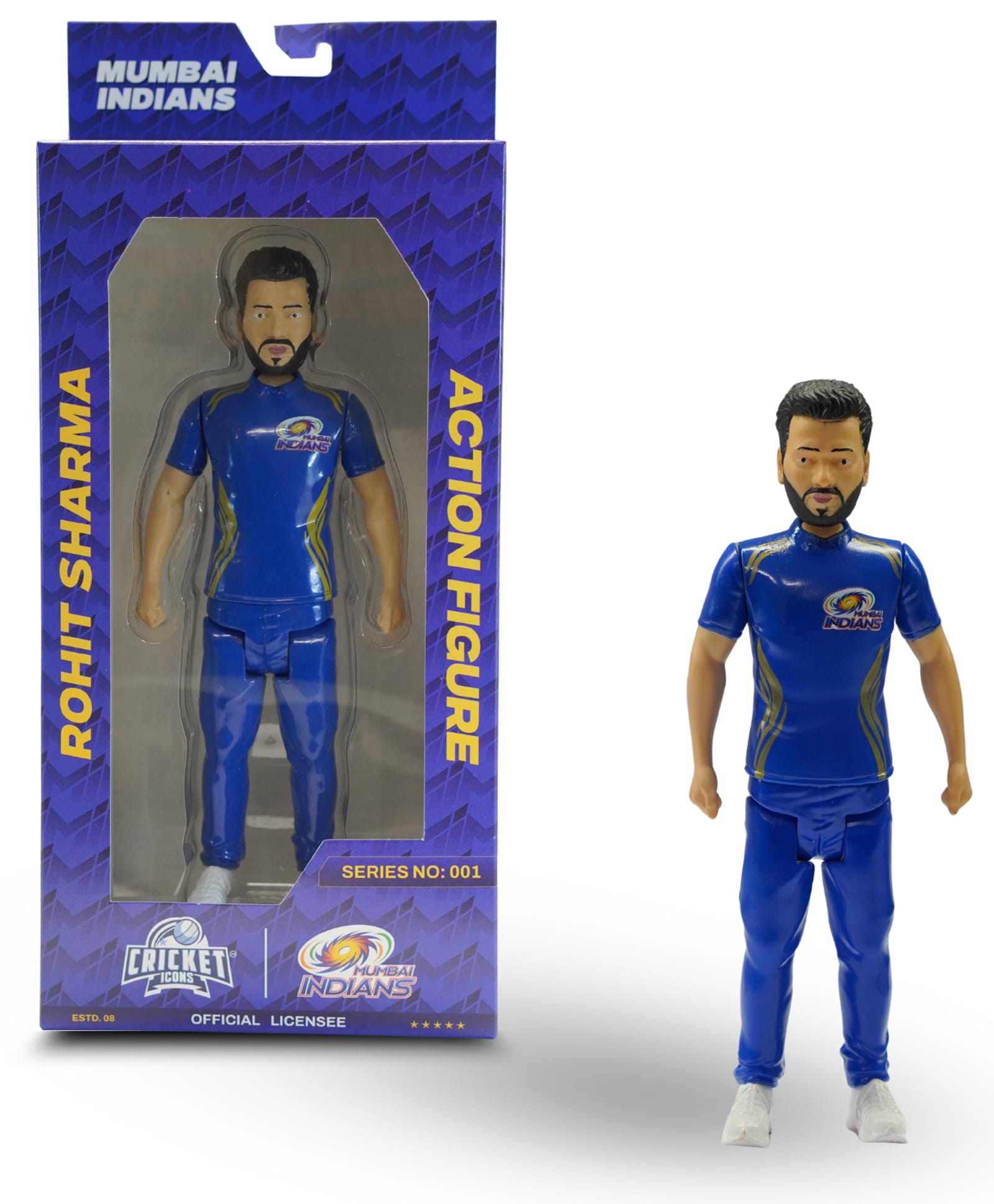 Cricket Icons - Rohit Sharma Mumbai Indians Action Figures , IPL Edition 360° Rotatable Head, MI Cricket Player for Fans & Collectors Pack of 1