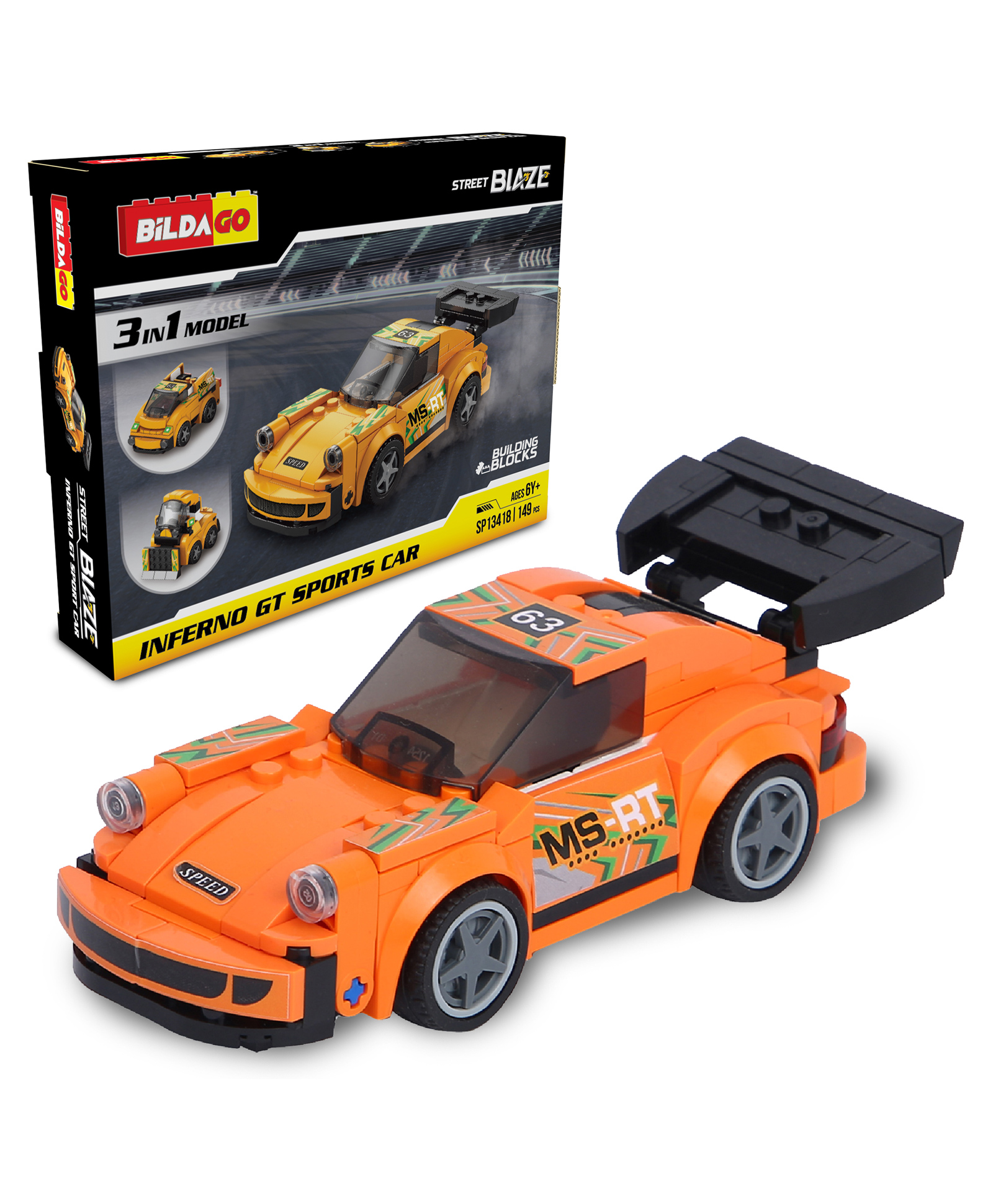 Bildago 3 in 1 Street Blaze Inferno Gt Sports Car 149 Pieces - SP13418-picture-14