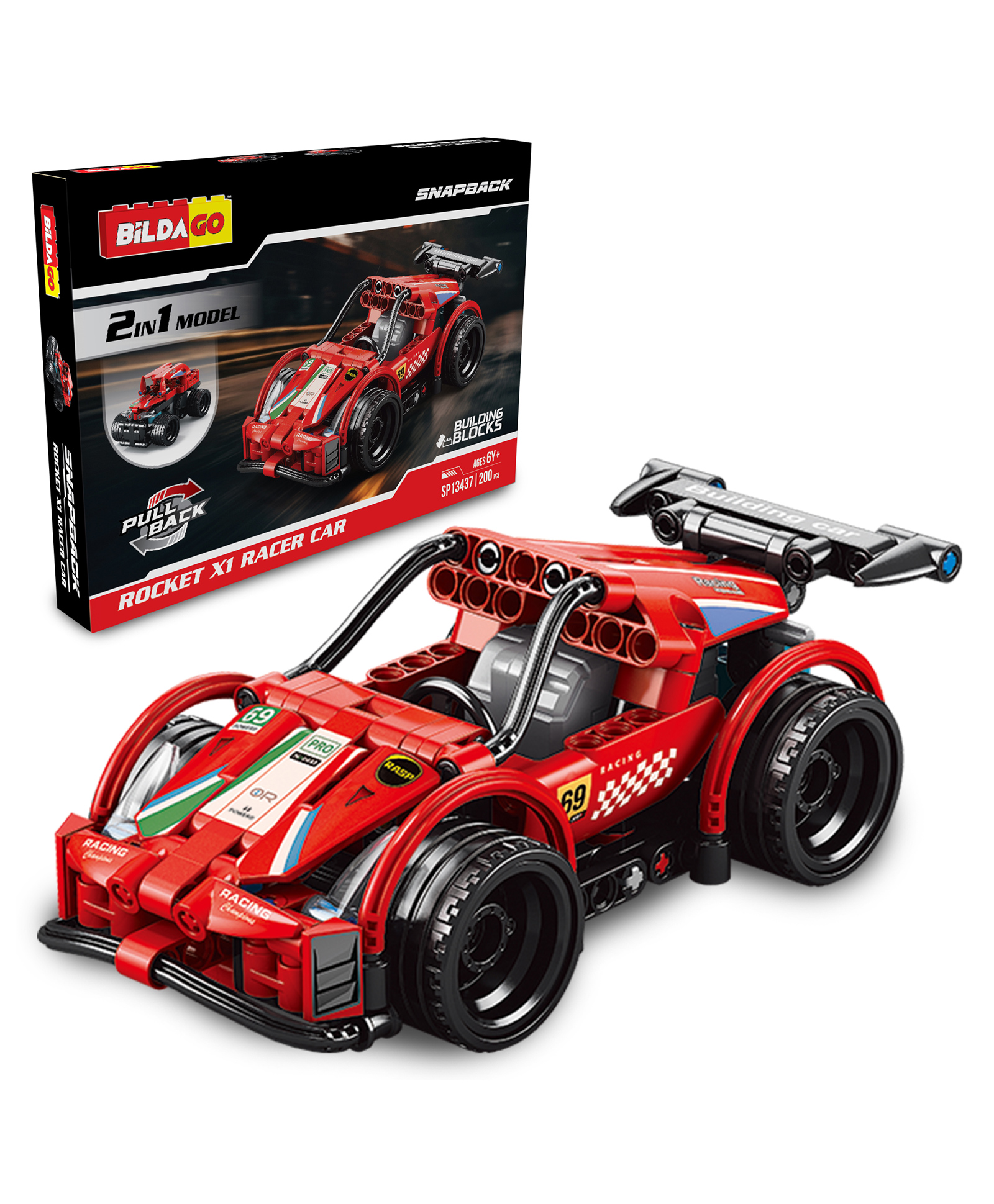 Bildago 2 in 1 Snapback Racers Rocket X1 Pull Back Racer Car 200 Pieces - SP13437-picture-15