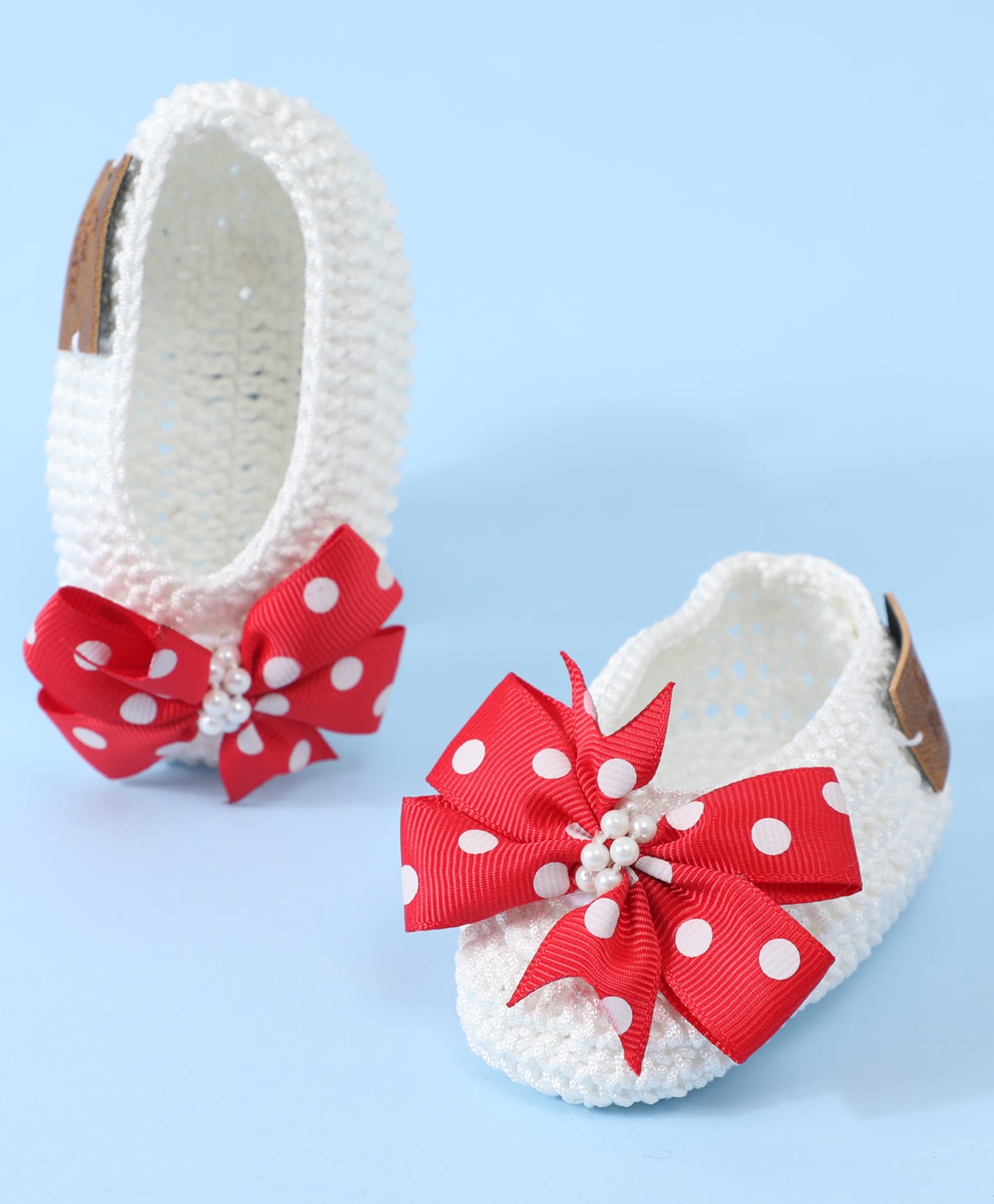 Funkrafts Pearl Embellished Bow Applique Detailed Booties - White & Red-picture-16