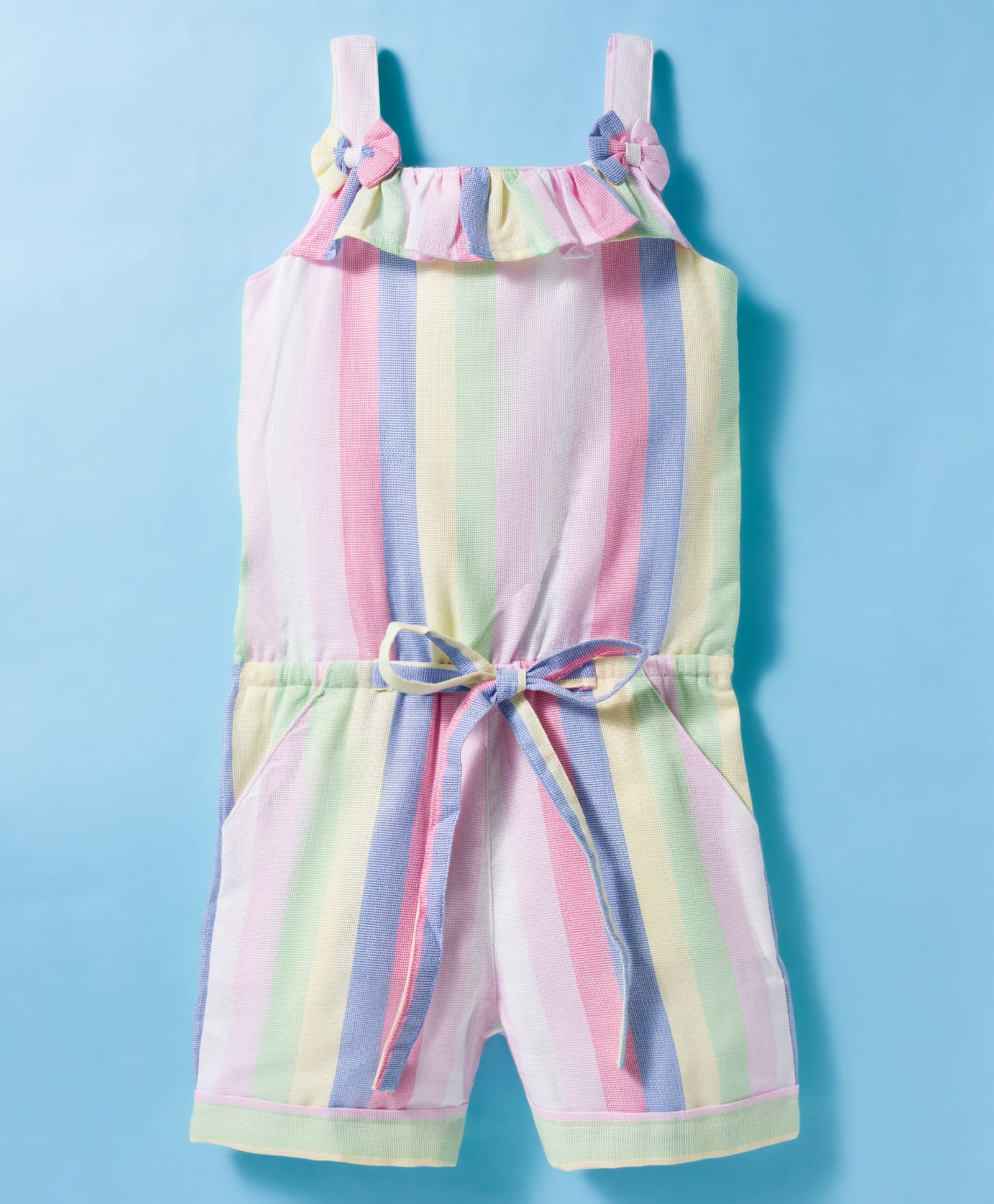 Twetoons Woven Sleeveless Striped Jumpsuit With Bow Applique - Multicolor-picture-25