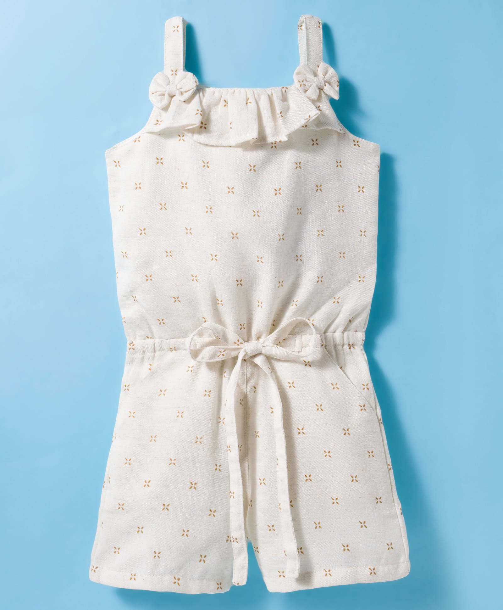 Twetoons Woven Sleeveless Printed Jumpsuit With Bow Applique - Off White-picture-14