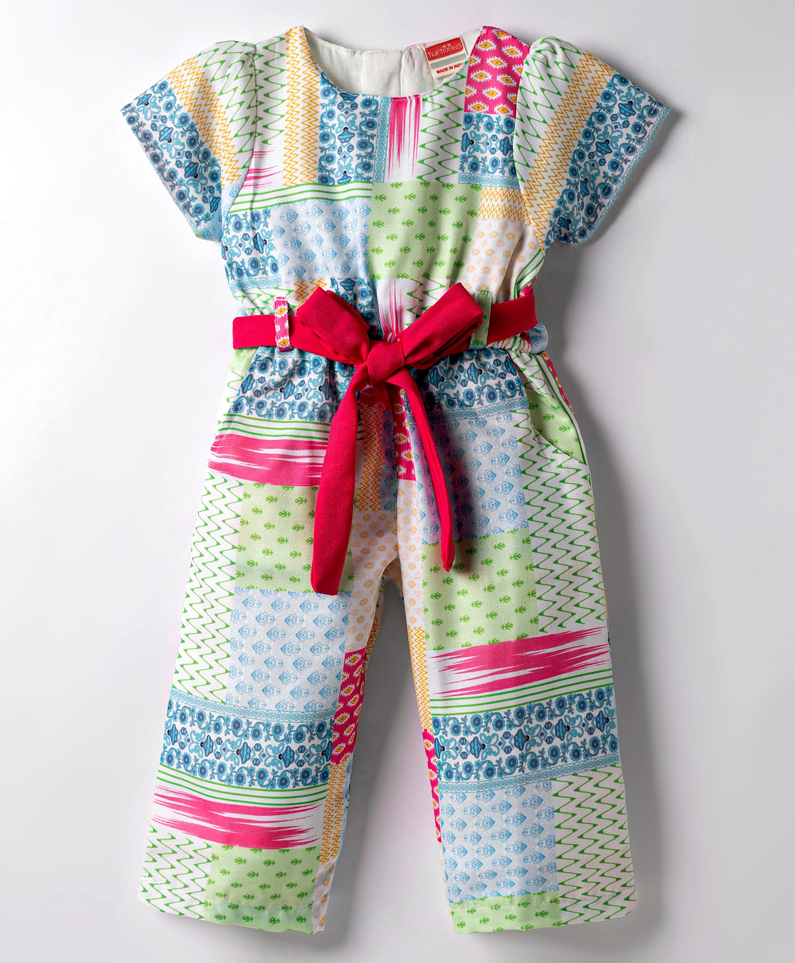 Twetoons Woven Half Sleeves Printed Jumpsuit with Belt - Multicolor-image-33
