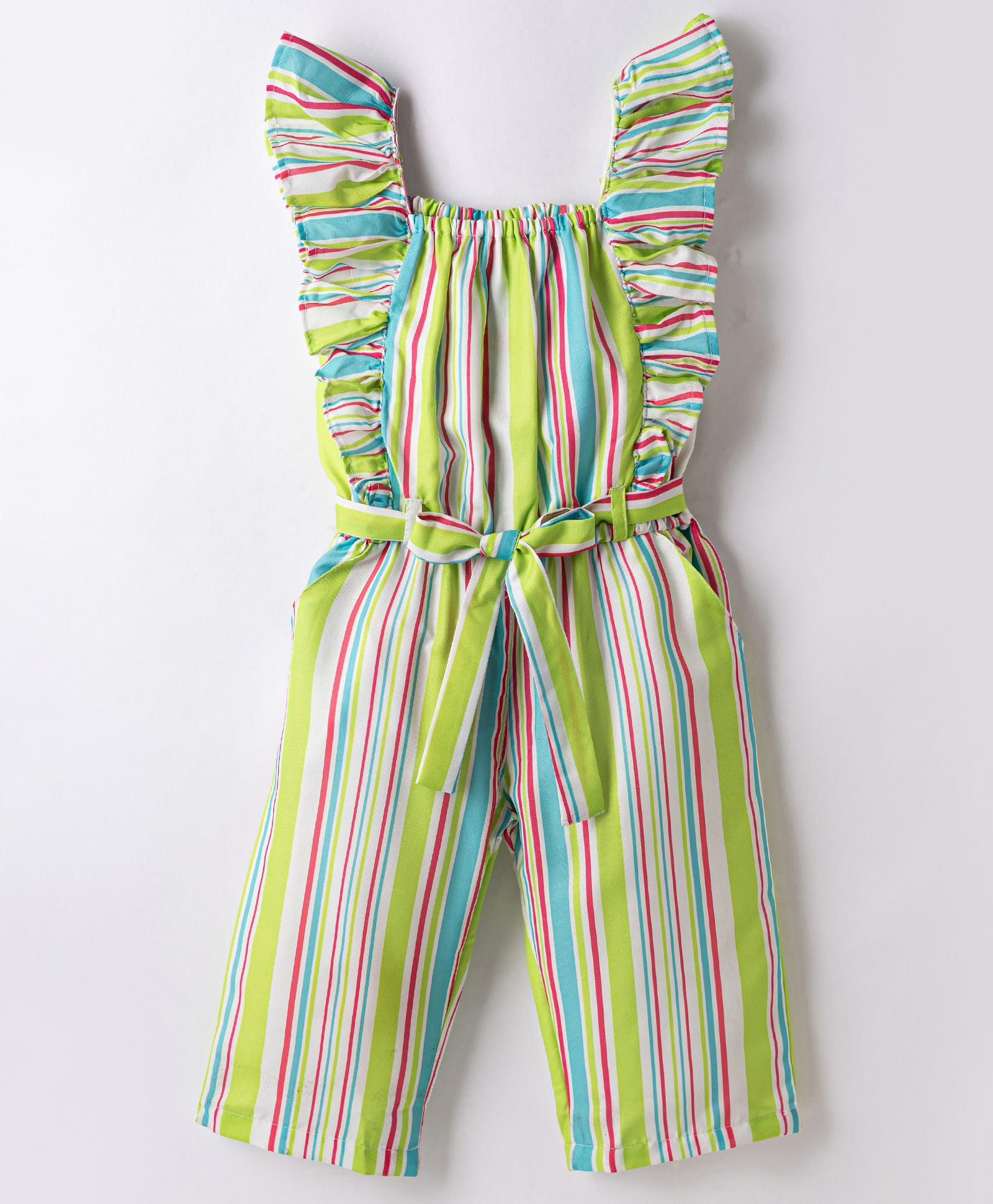 Twetoons Woven Sleeveless Striped Jumpsuit with Belt - Green-picture-21