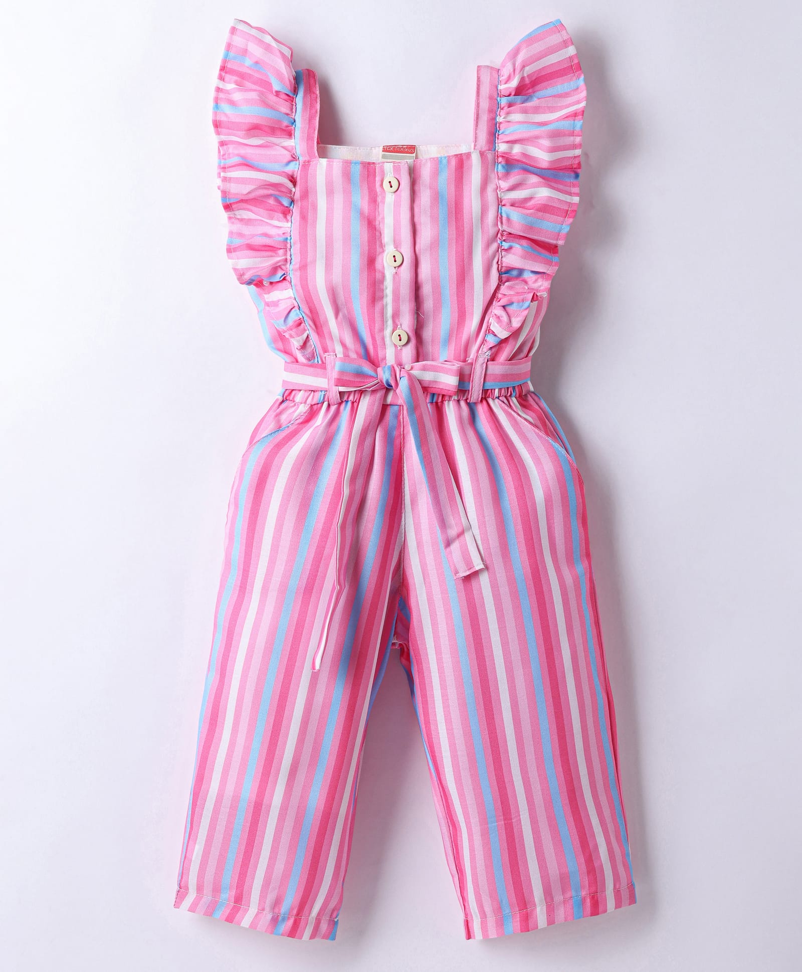 Twetoons Woven Sleeveless Striped Jumpsuit with Belt - Pink-image-32