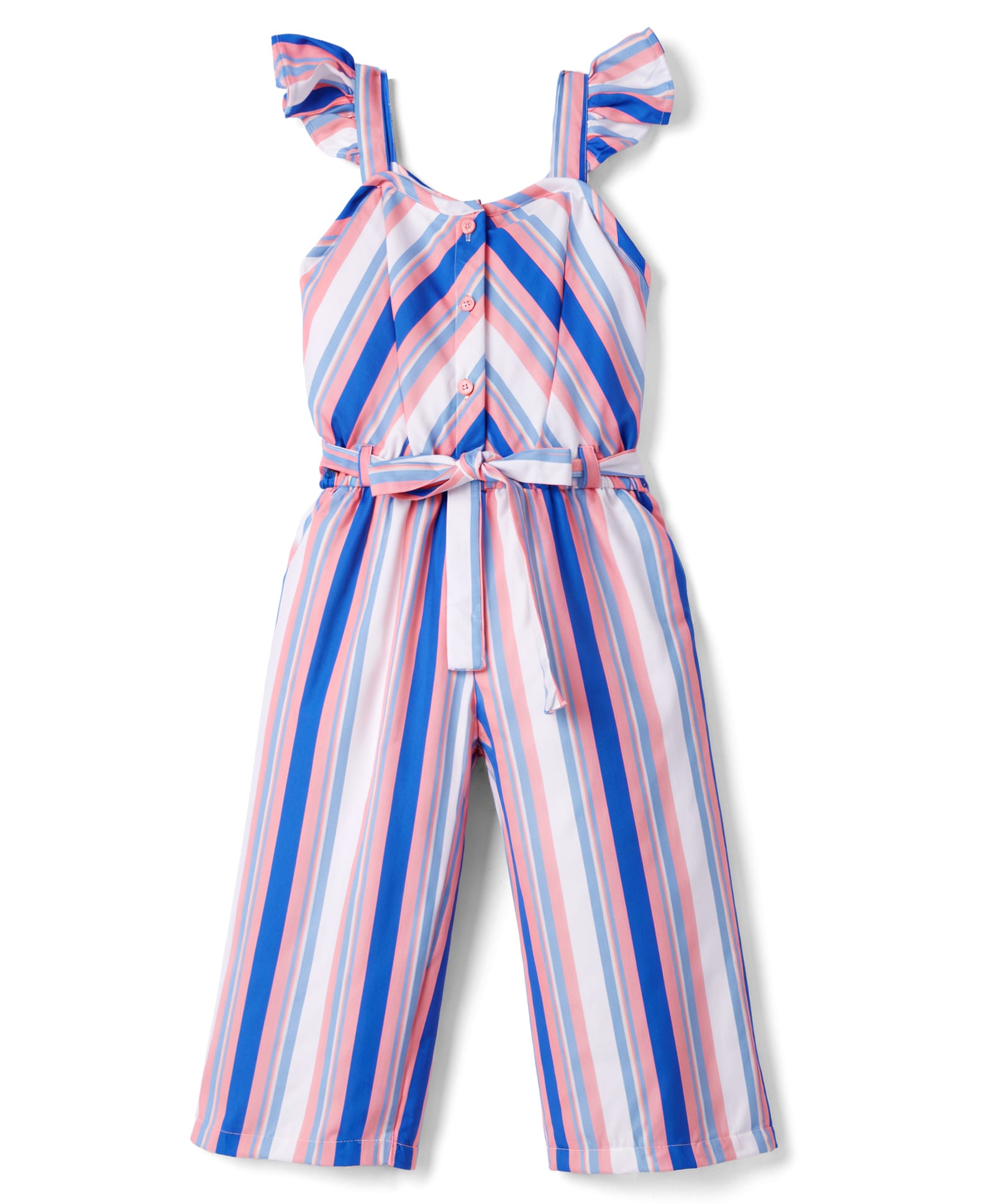 Twetoons Woven Sleeveless Striped Jumpsuit with Belt - Blue-picture-14
