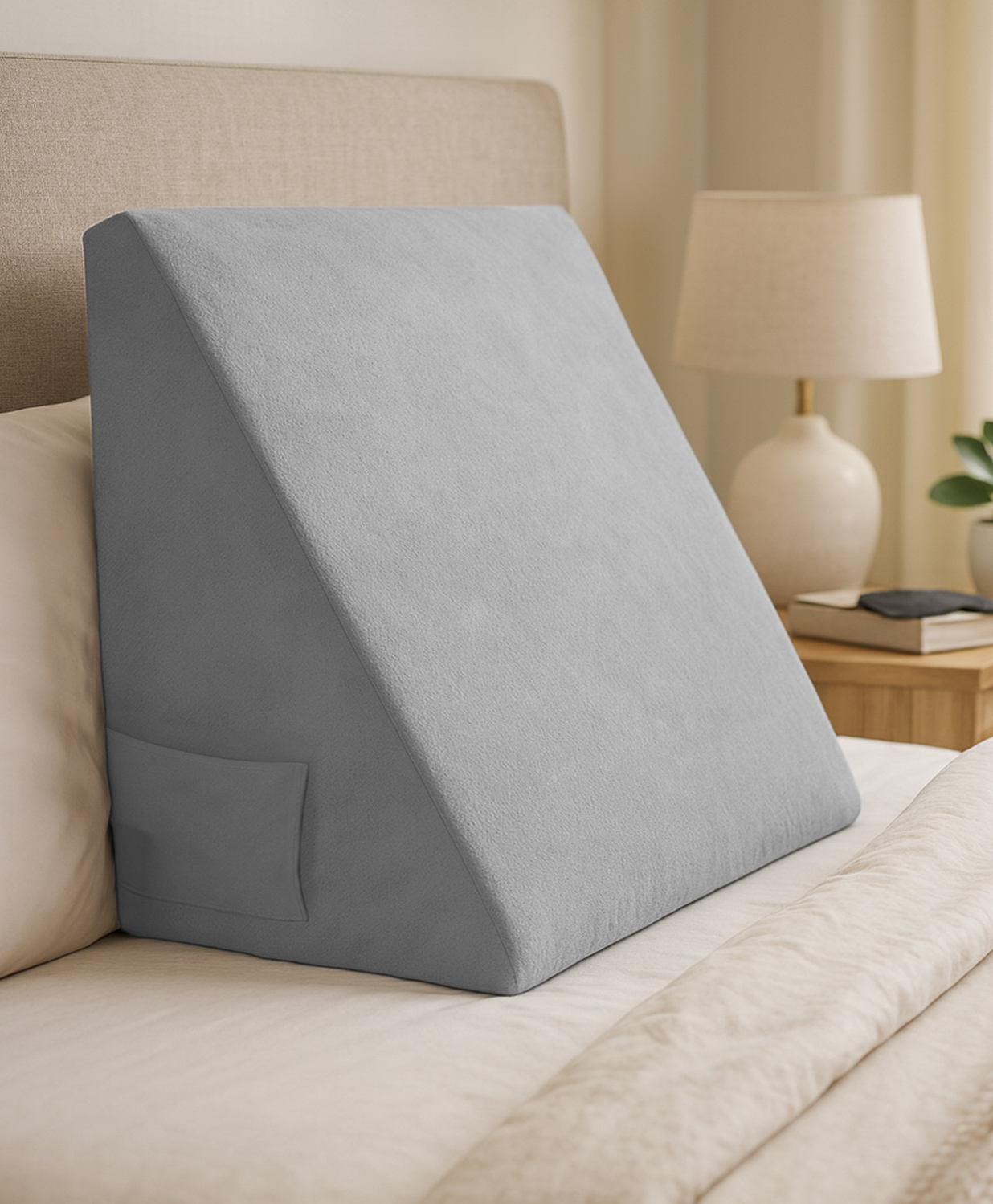 Sleepsia Wedge Pillow for Sleeping, Back Support Orthopedic Memory Foam Wedge Cushion for Back & Leg Support (Grey Velvet)-image-37