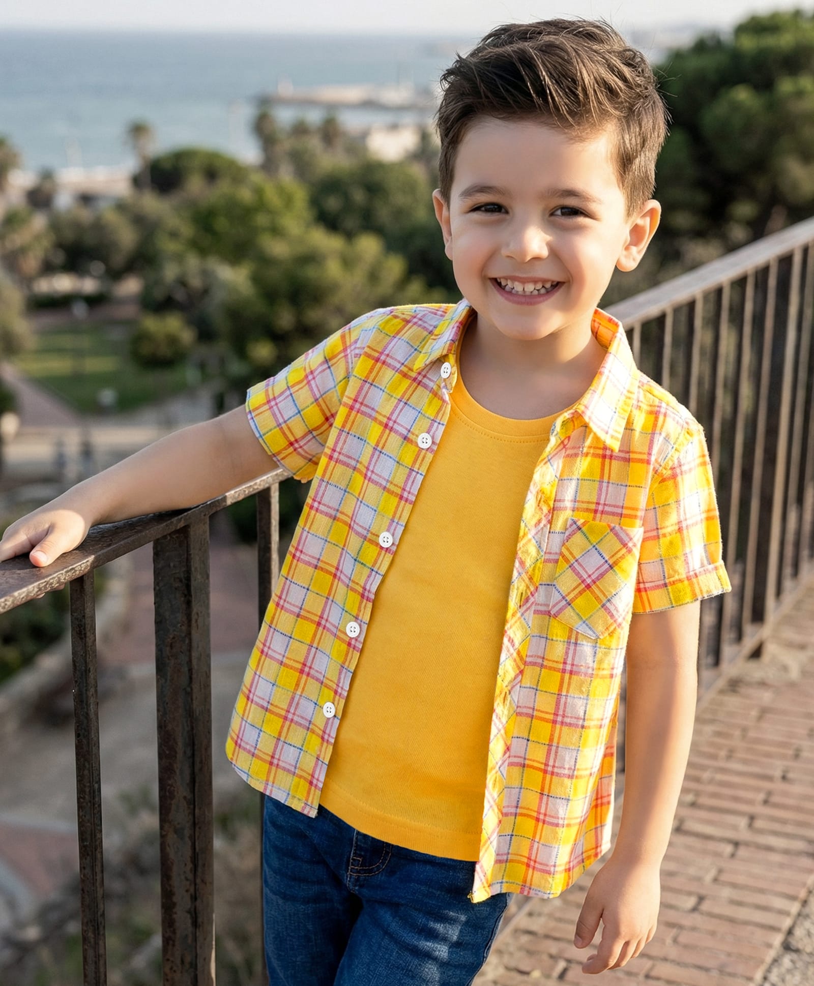 Babyhug Cotton Woven Half Sleeves Checks Shirt with T-Shirt - Multicolor-image-6