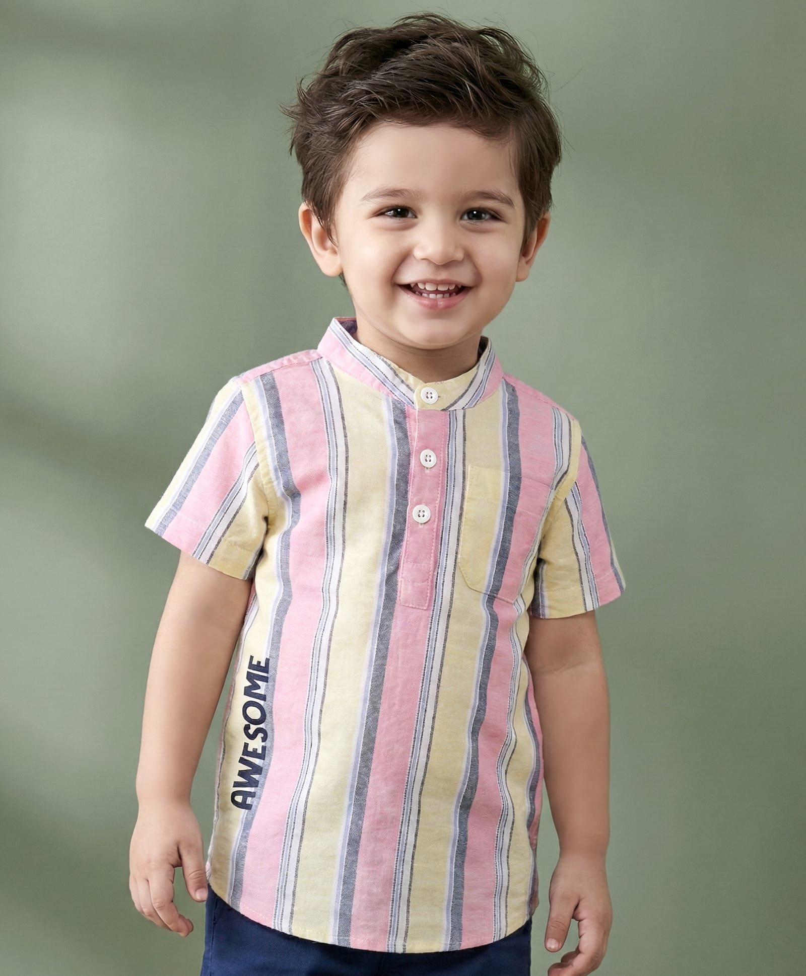 Babyhug Half Sleeves Mandarin Collar Striped Kurta Shirt - Multicolor-image-21