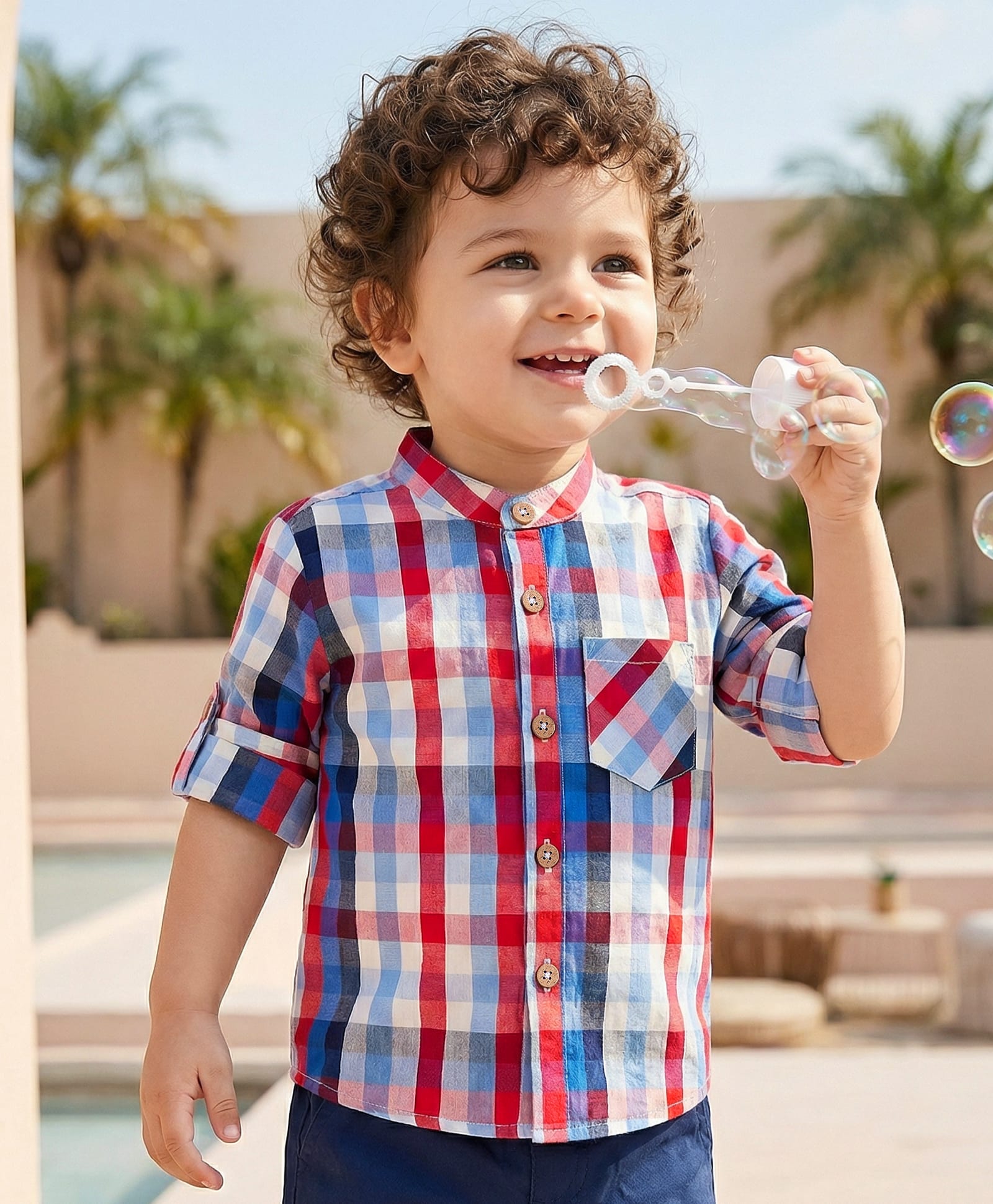 Babyoye 100% Cotton Woven Full Sleeves Mandarin Collar Checks Shirt - Multicolour-picture-27