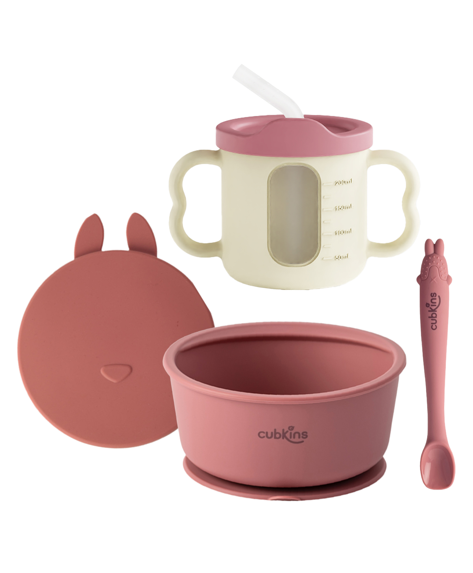 CUBKINS Set of 3 pcs - Bowl, Dual Tone Sippy Cup, Early Feeding Bendable Spoon | Designed for Babies, Infants & Toddlers | BPA Free, Food Grade, FDA Approved | (Raspberry)-picture-10